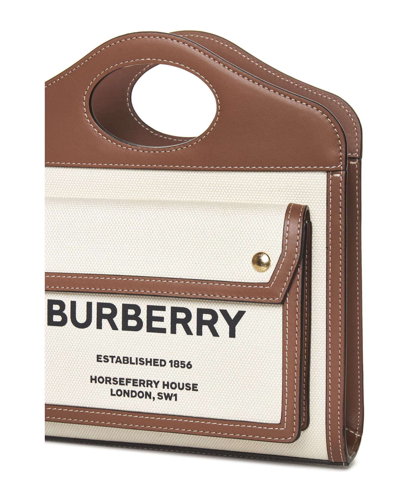 Burberry Mini Two-tone Canvas And Leather Pocket Bag - Natural/malt brown