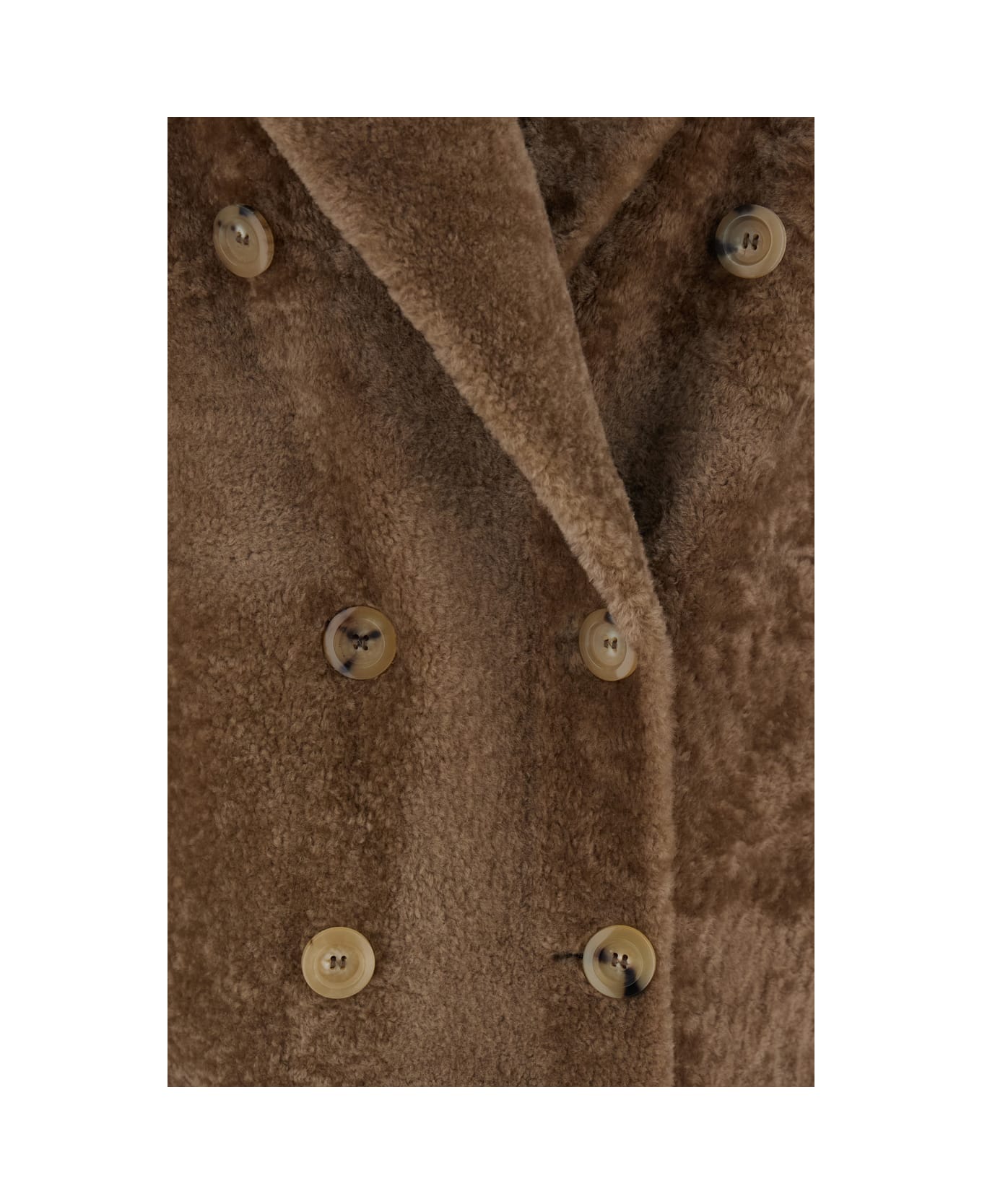 Blancha Brown Double-breasted Shearling Coat With Peak Revers In Fur Woman - Brown
