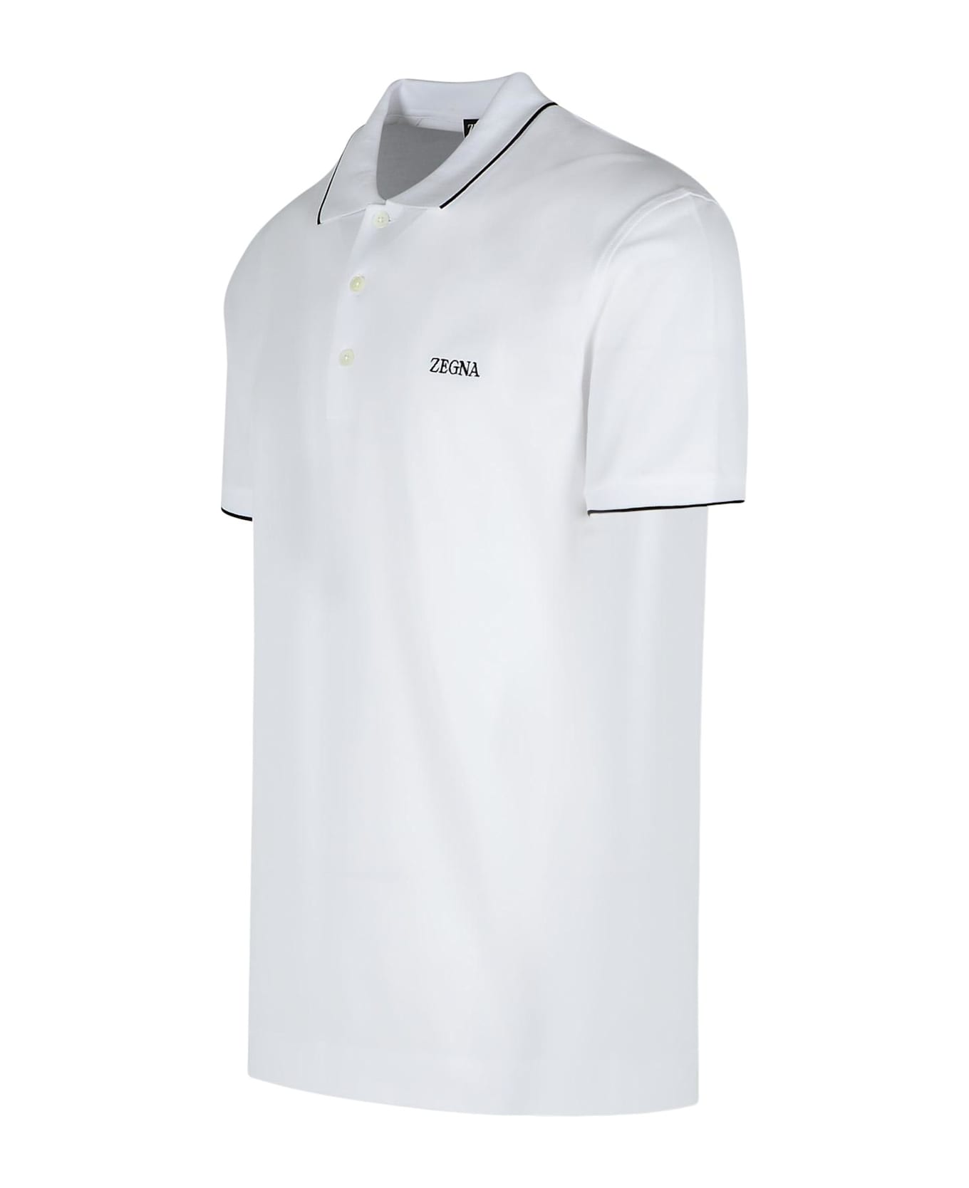 Zegna White Cotton Polo Shirt - White