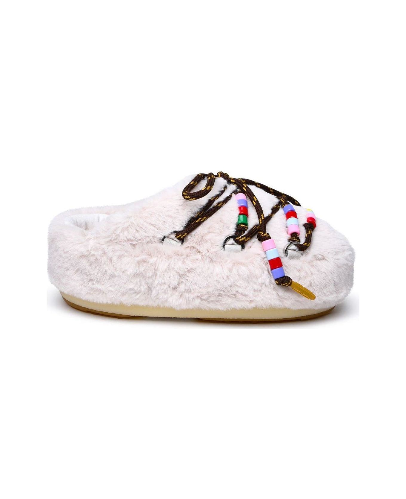 Moon Boot Faux-fur Bead-embellished Lace-up Fastened Mules - WHITE