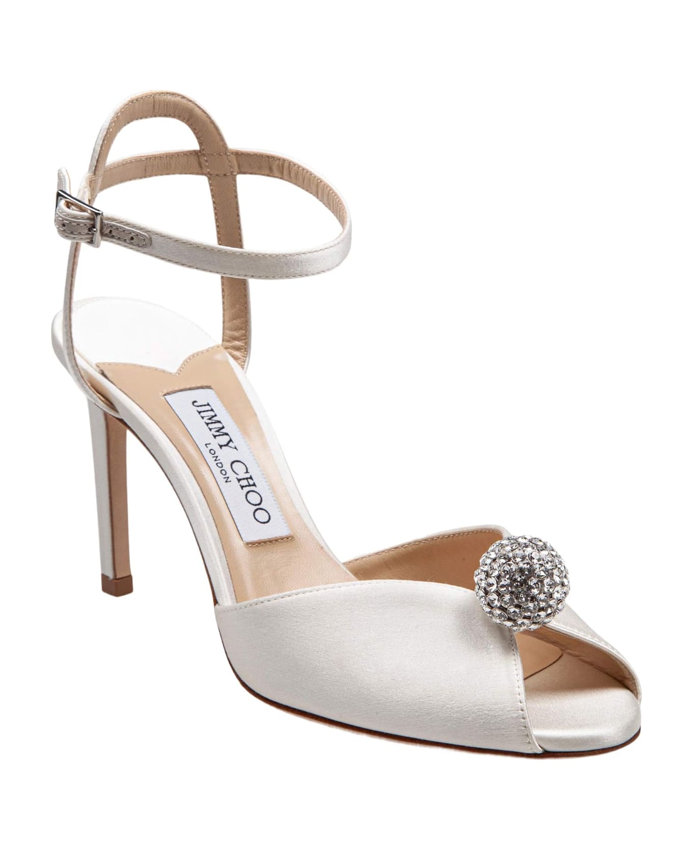 Jimmy Choo Sacora Satin Sandal With Crystal Ball - Ivory/Crystal