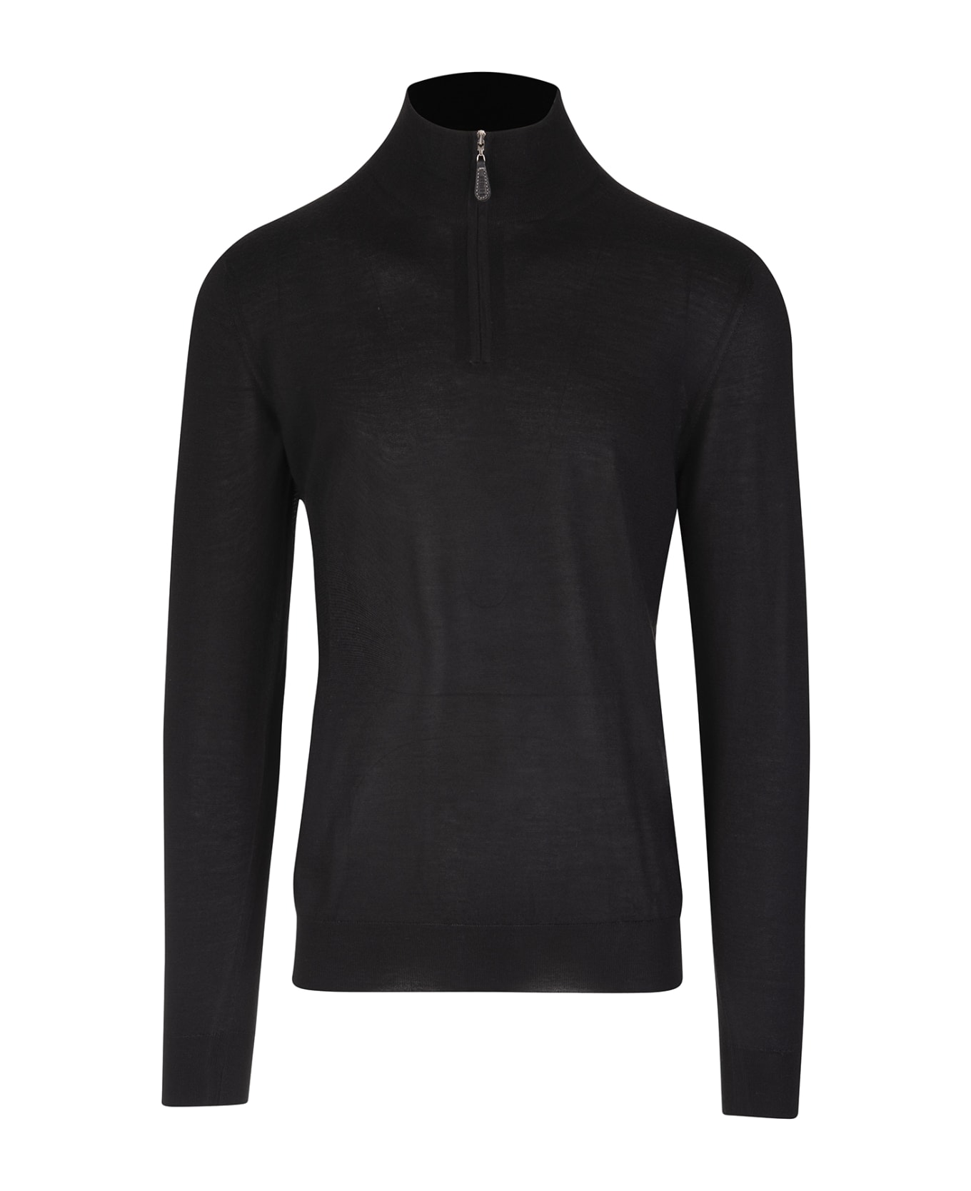 Fedeli Black Half-zip Favonio Pullover In Dark Grey Silk And Cashmere - Black
