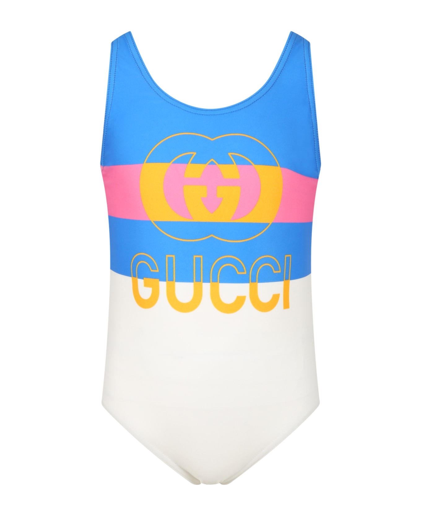 Gucci Costume Avorio Per Bambina Con Stampa Vintage E Iconica Doppia Gg - Multicolor 水着