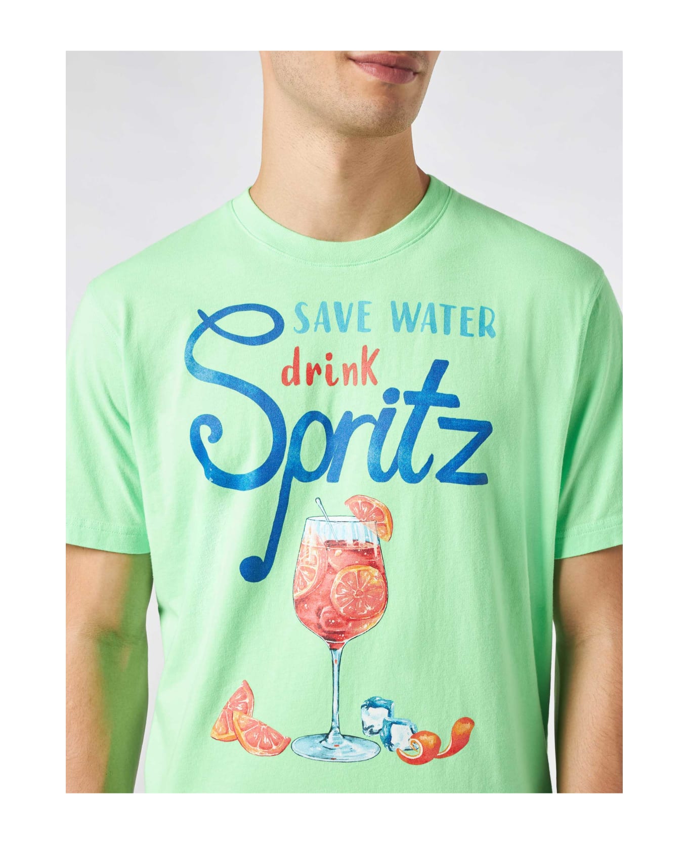MC2 Saint Barth Man Cotton T-shirt With Spritz Print - GREEN