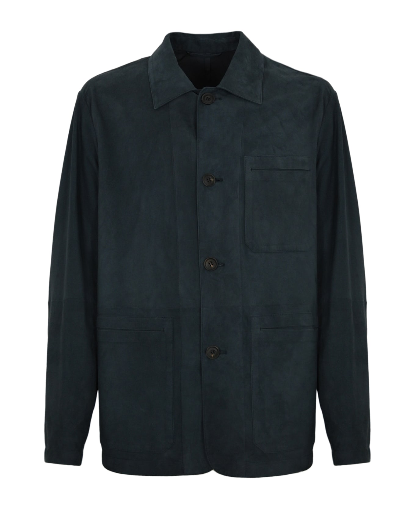 Corneliani Caban Jacket In Suede - Blu