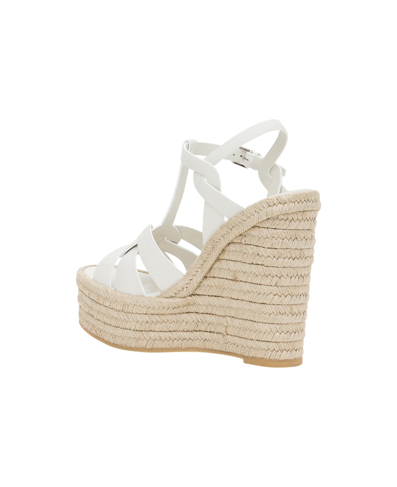 Saint Laurent Espadrille Sandals In Leather - Porcellana
