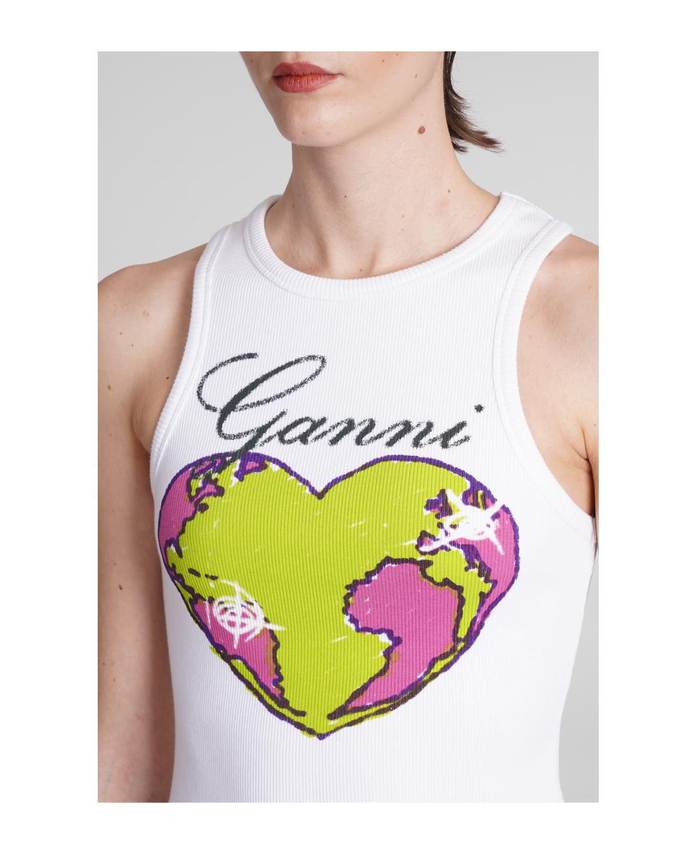 Ganni White Cotton Blend Tank Top - BRIGHT WHITE