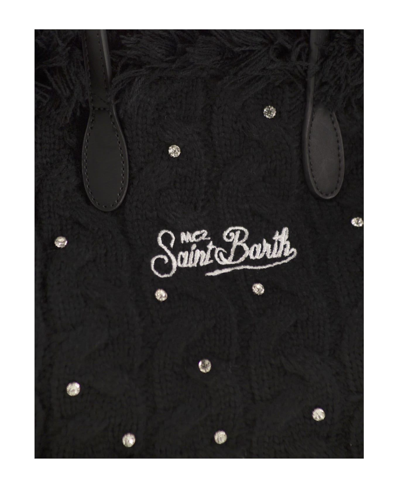 MC2 Saint Barth Colette - Wool-effect Bag With Logo And Rhinestones - Black