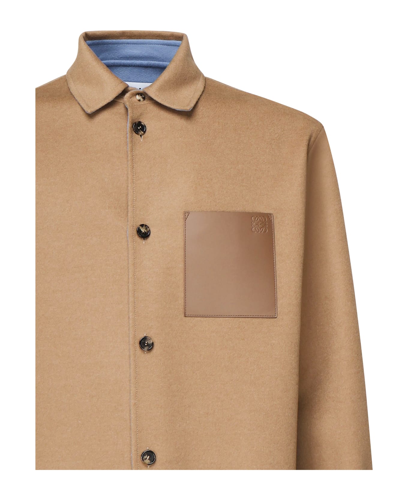 Loewe Virgin Wool And Cashmere Shirt Jacket - CAMEL/BLUE