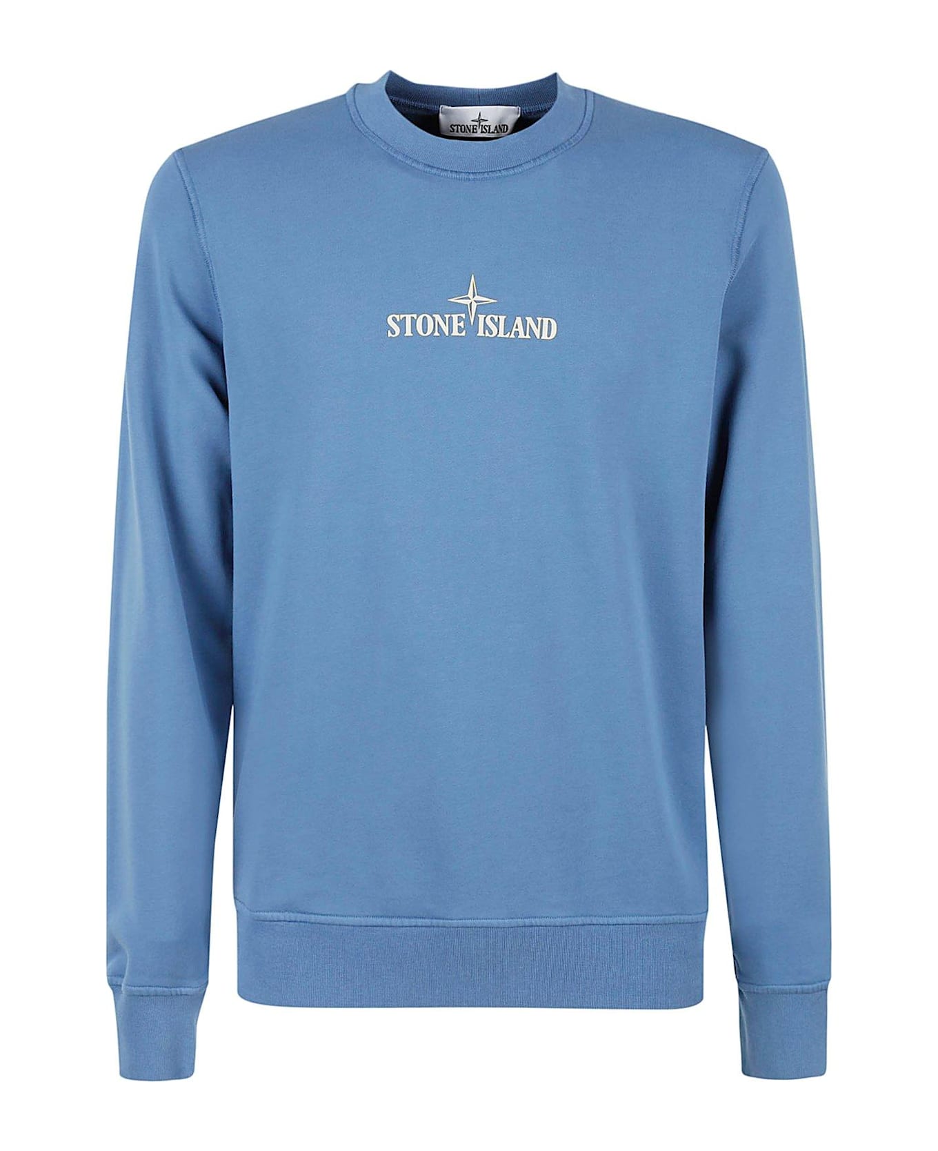 Stone Island Logo Printed Crewneck Sweatshirt - Avion Blue