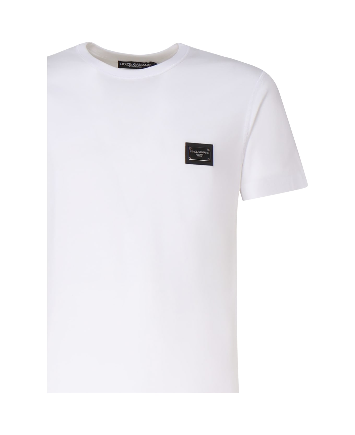 Dolce 
Gabbana Cotton T-shirt With Logo Plaque - White
