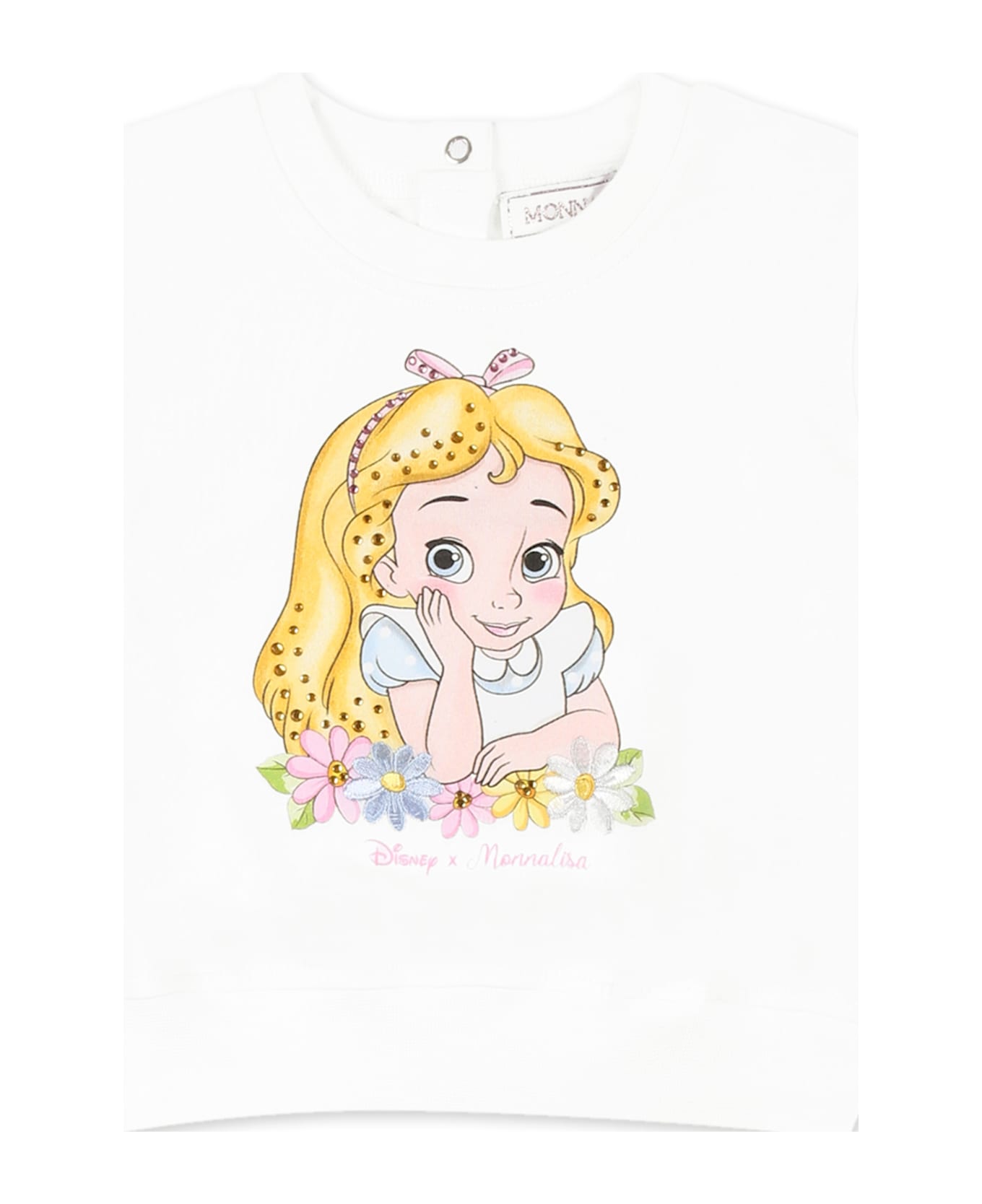 Monnalisa White Sweatshirt For Baby Girl With Alice In Wonderland - White