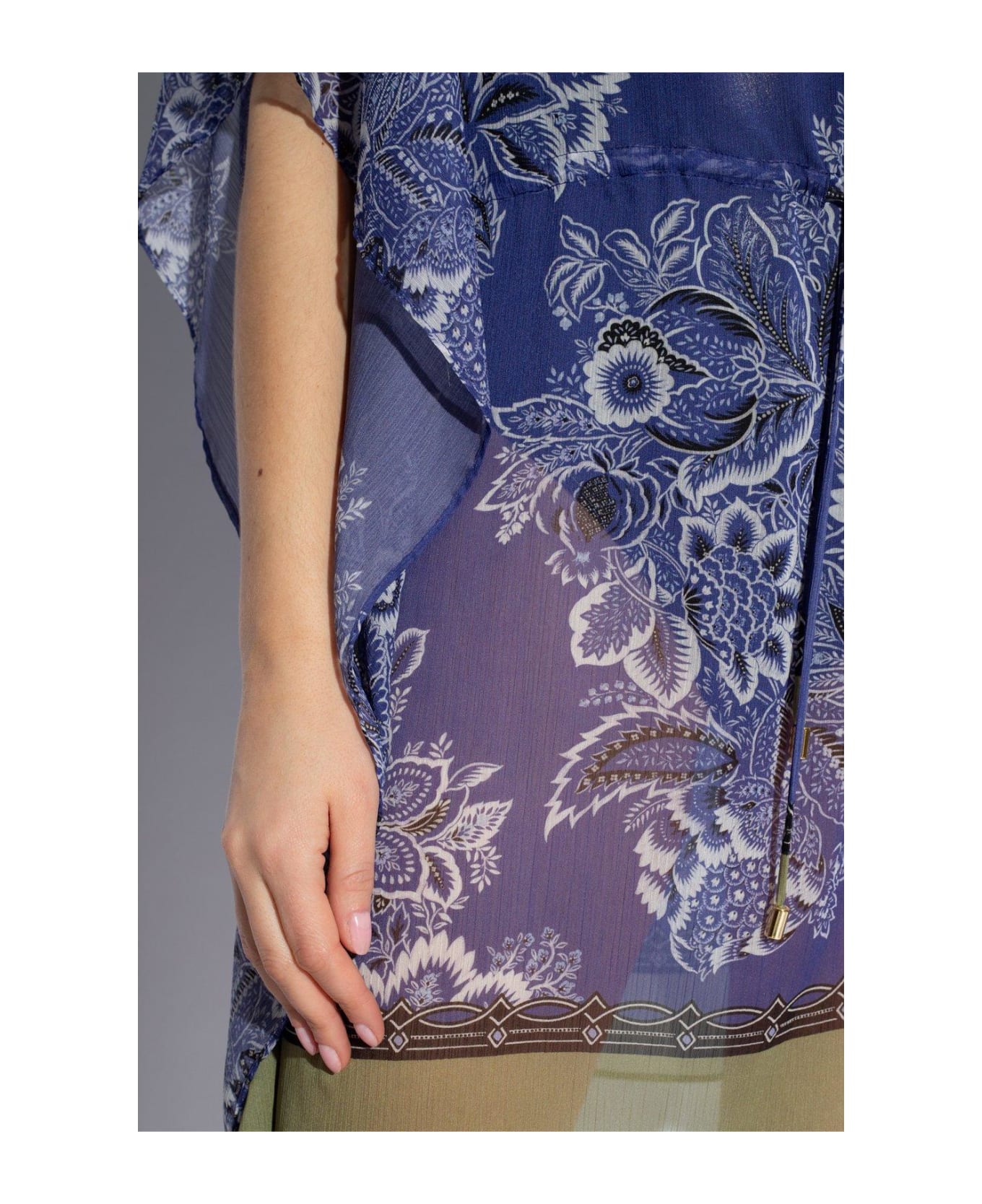 Etro Floral Printed Semi-sheer Kaftan Dress - BLUE