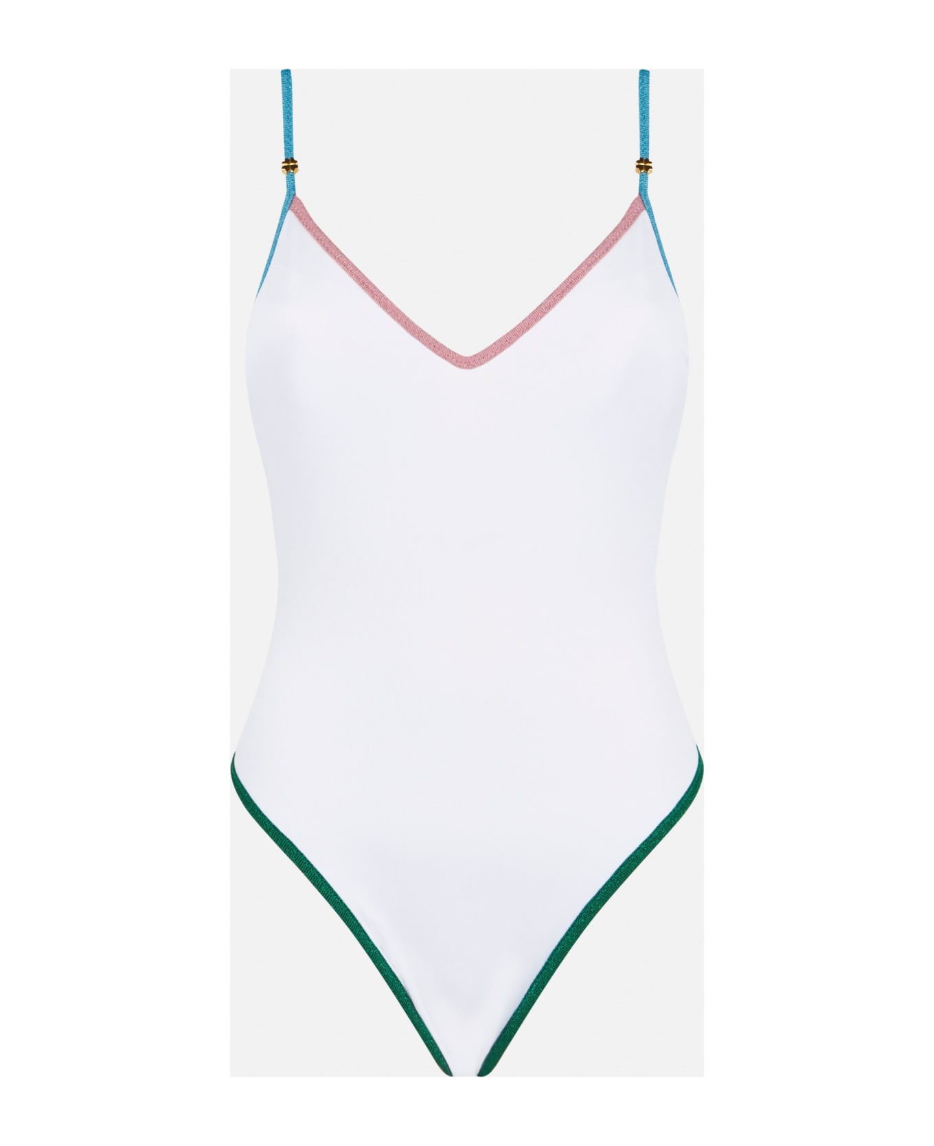 MC2 Saint Barth Ribbed One Piece Swimsuit With Lurex Edges - WHITE ワンピース
