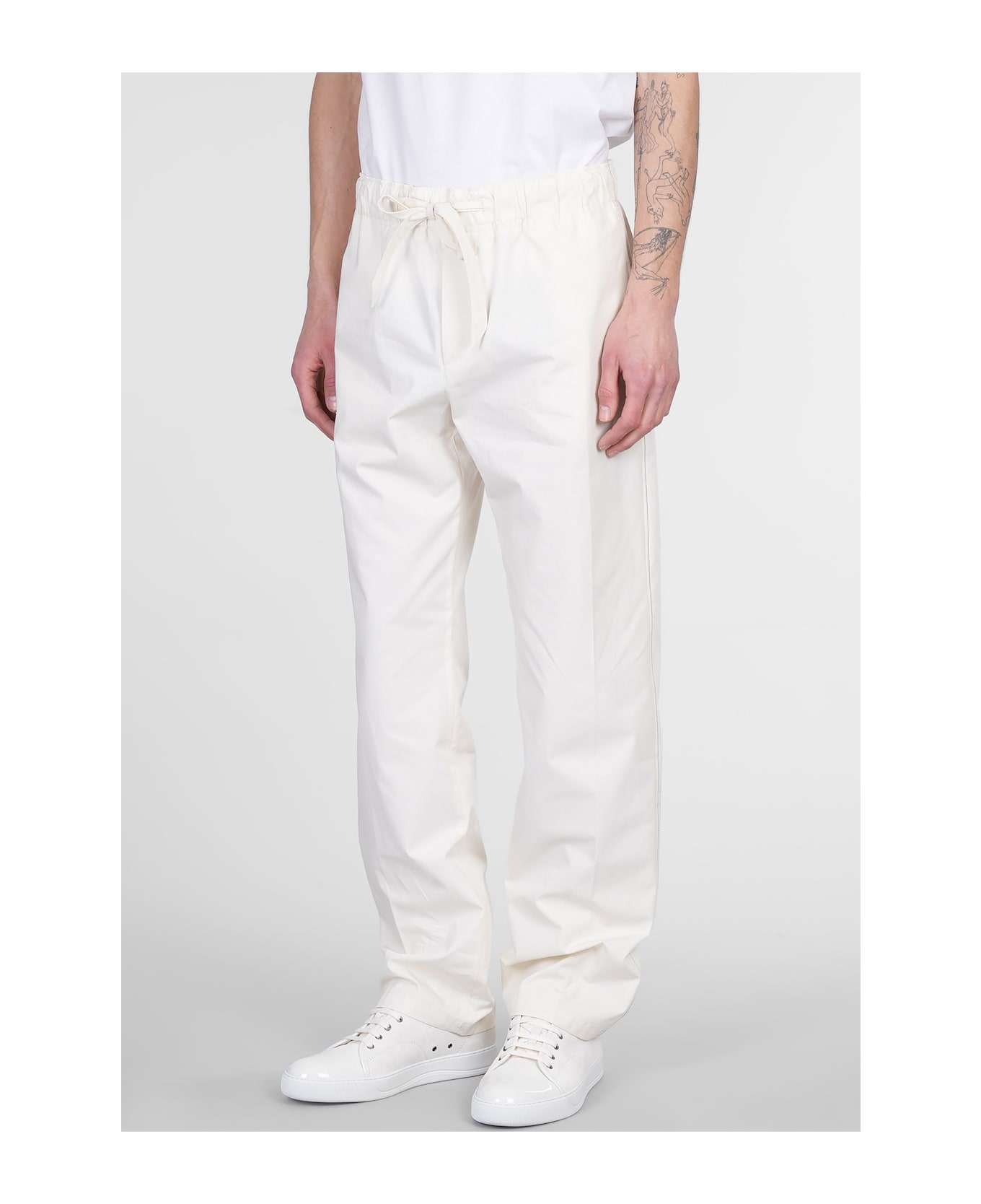 Pants In White Cotton - Thumbnail 5