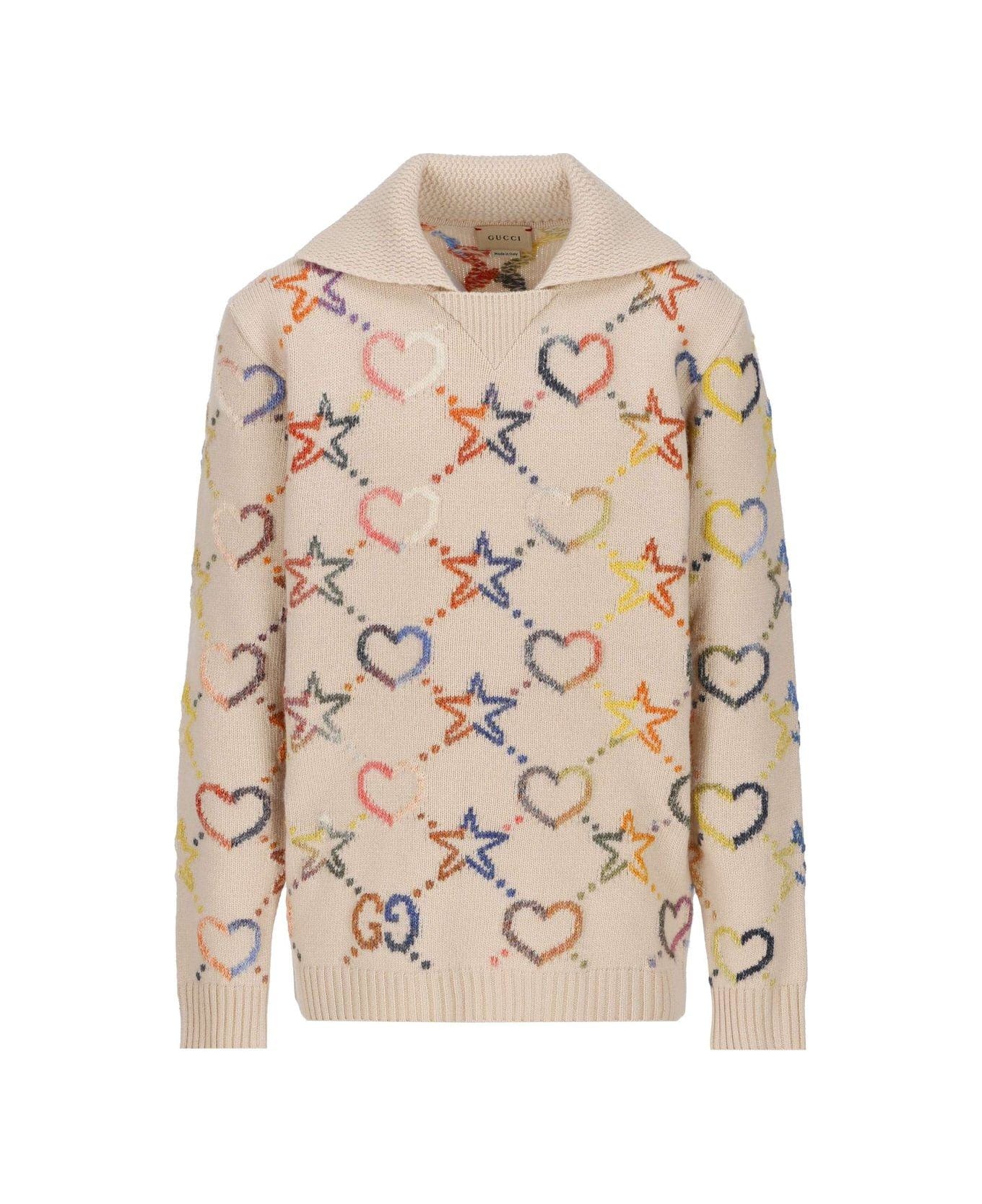 Gucci All-over Patterned Long-sleeved Jumper - Ivory Multicolor