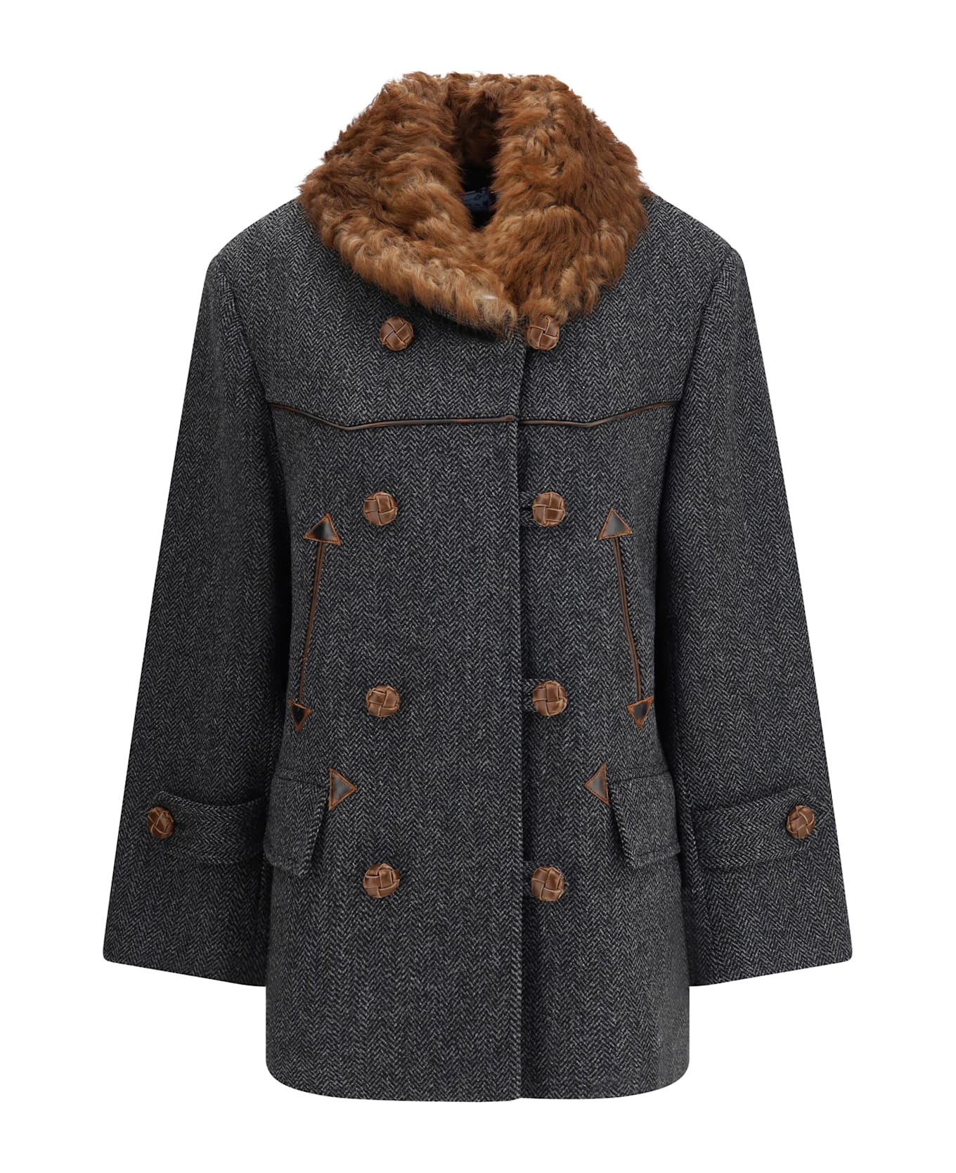 Prada Double-breasted Caban With A Shearling Trim