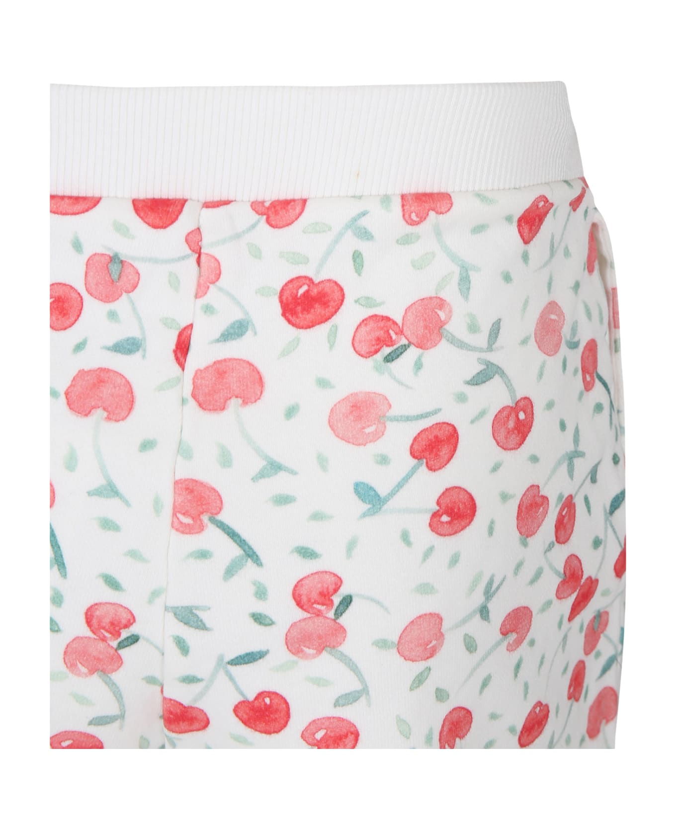 Bonpoint Ivory Sports Shorts For Girl With Cherries - Ivory