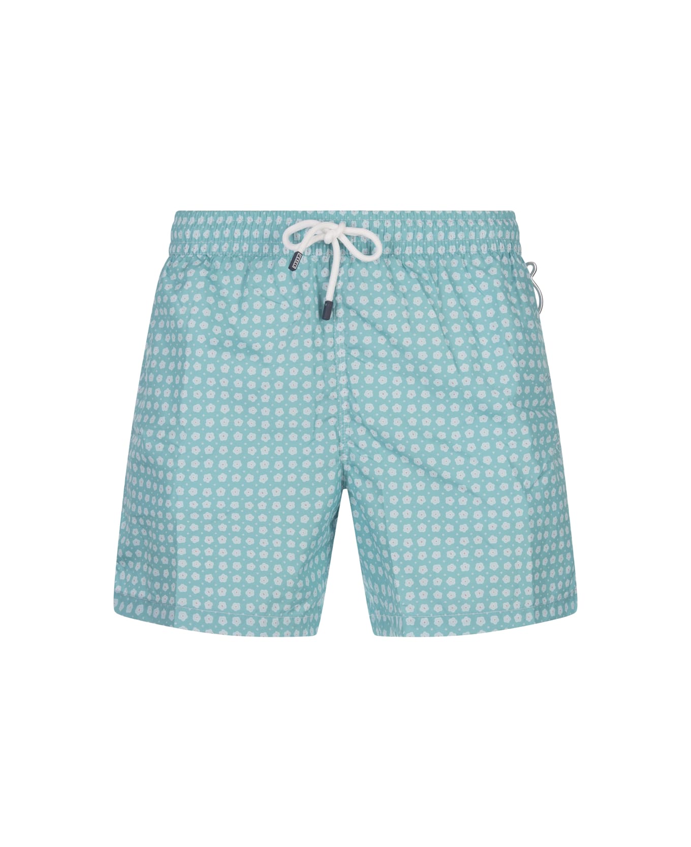 Fedeli Turquoise Swim Shorts With Micro Flower Pattern - Blue