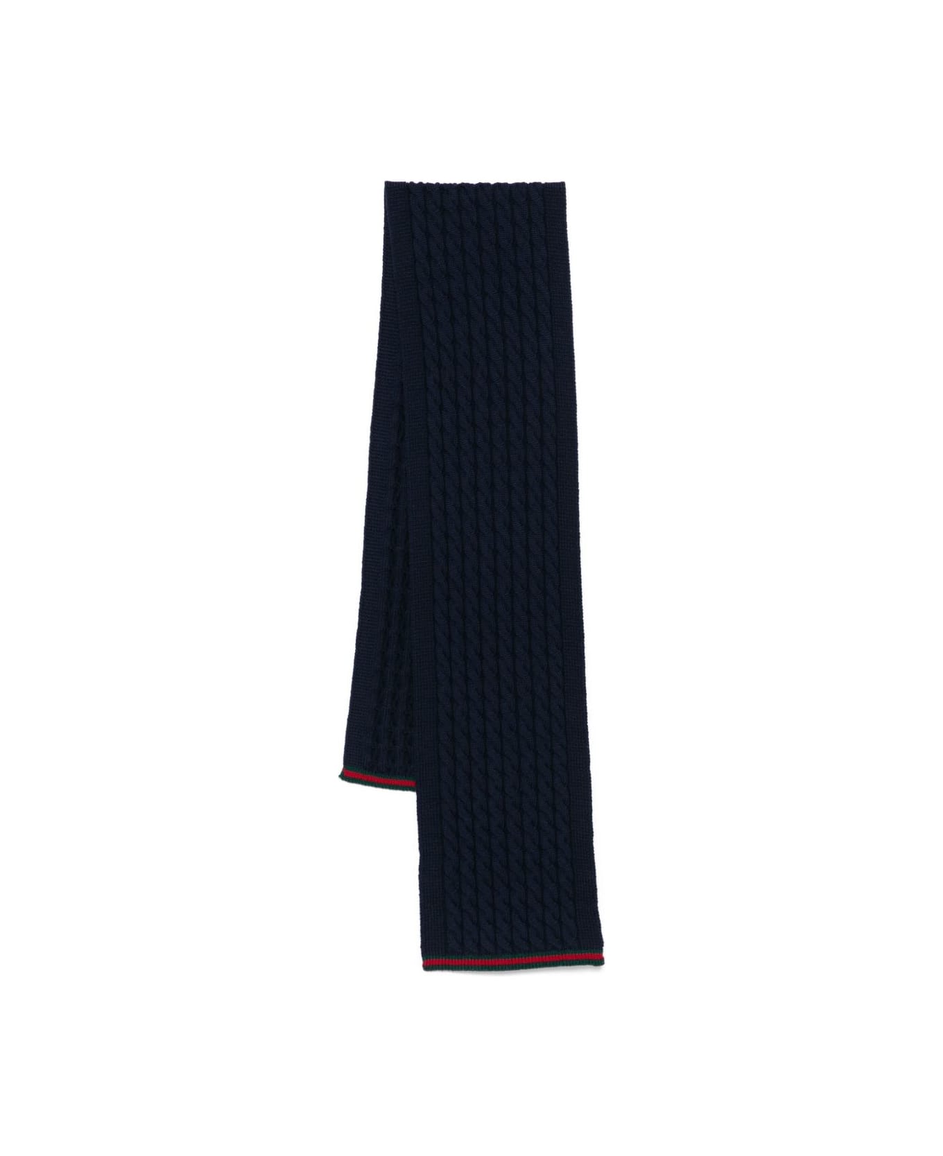 Gucci Kids Navy Blue Cable-knit Wool Scarf - Blue