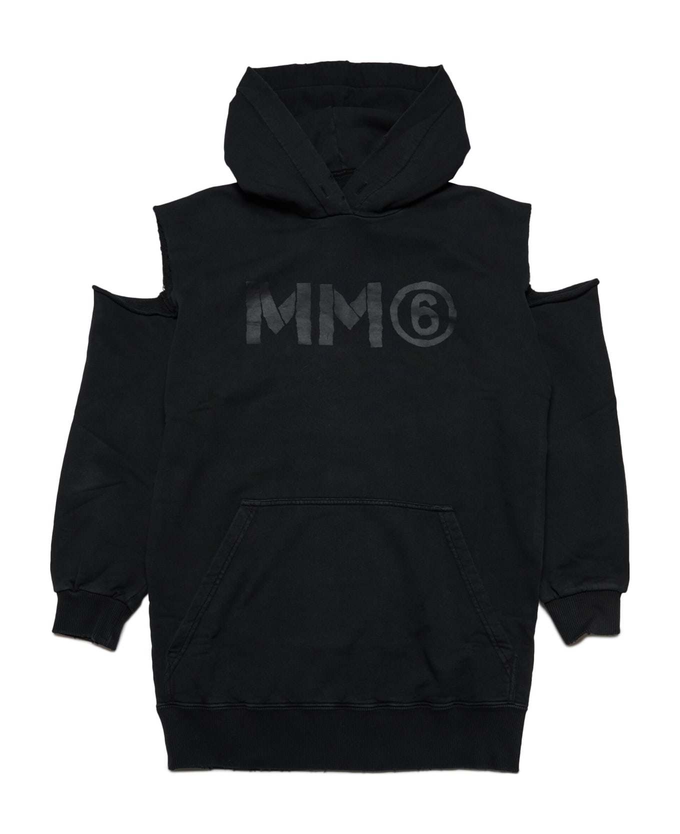 Maison Margiela Mm6d82u Dress Maison Margiela Fleece Hooded Maxi-dress With Cut-out Shoulders - BLACK