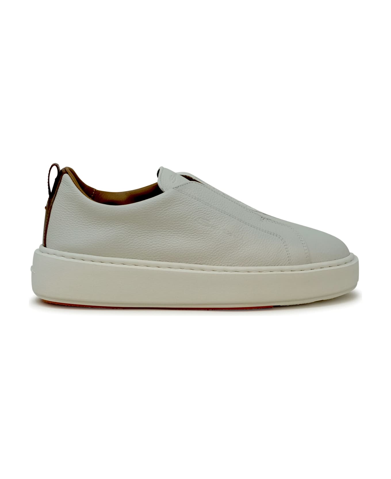 Santoni White Leather Sneaker - WHITE
