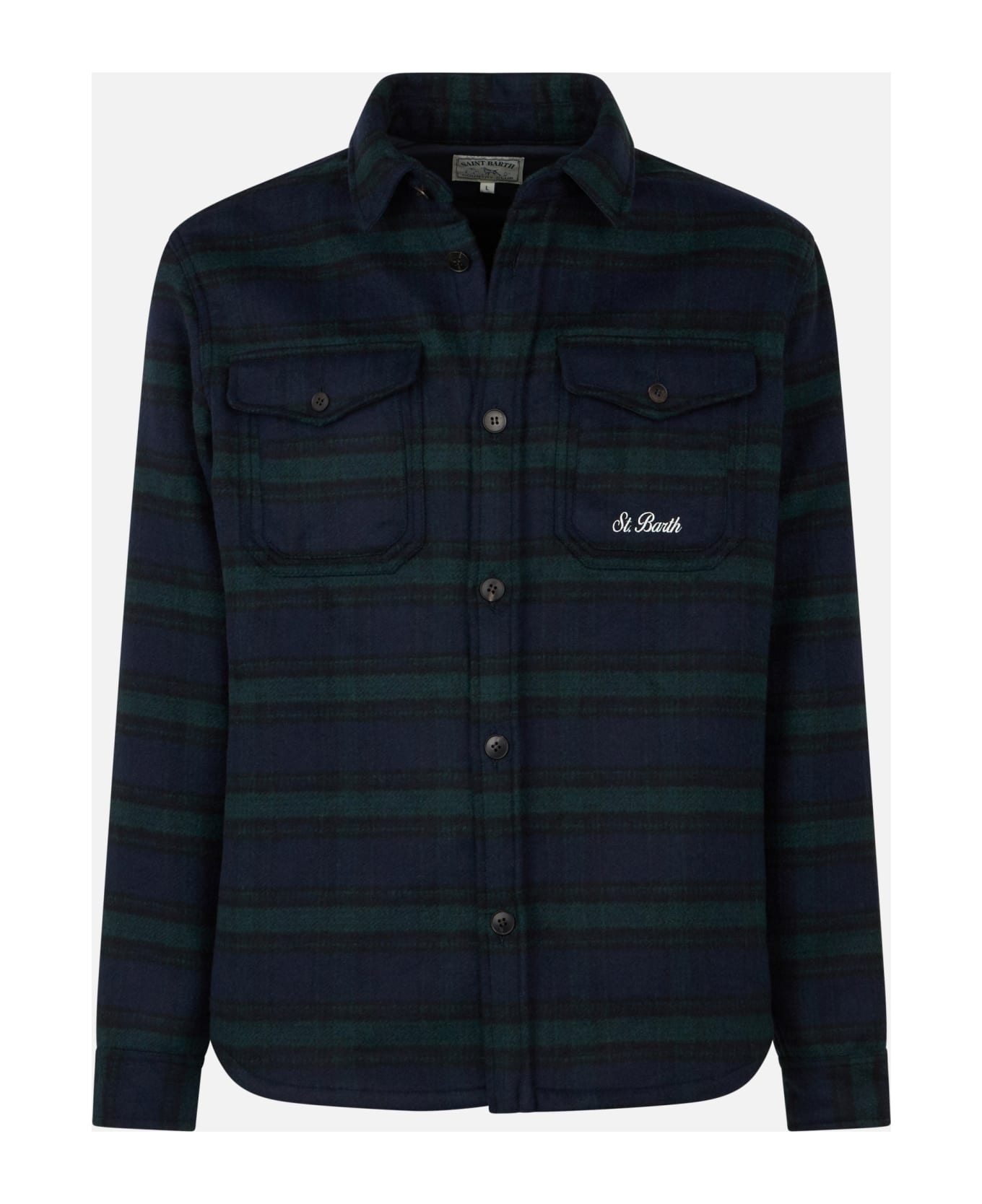 MC2 Saint Barth Man Wooly Tartan Overshirt With Pockets And Patches - BLUE