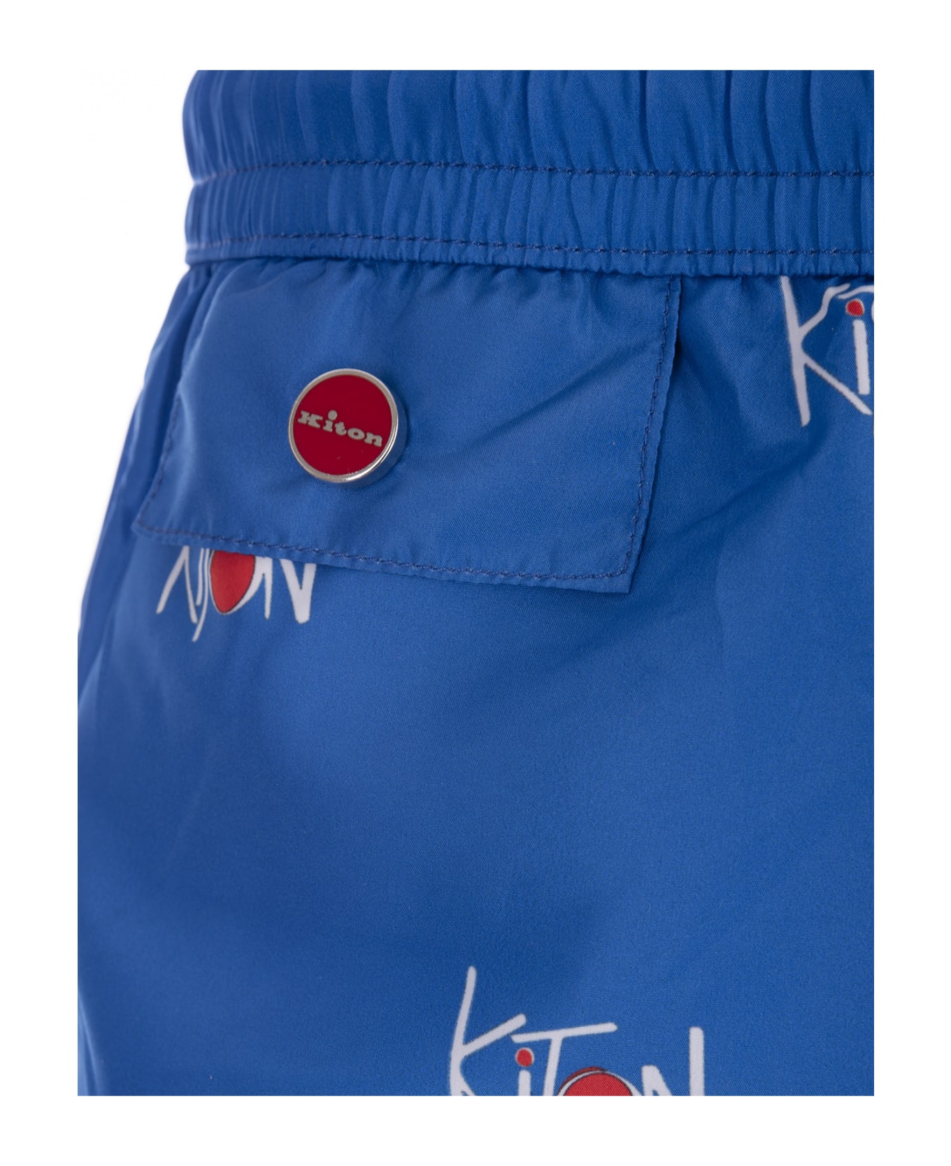 Kiton Blue Swim Shorts With All-over Logo - Blue