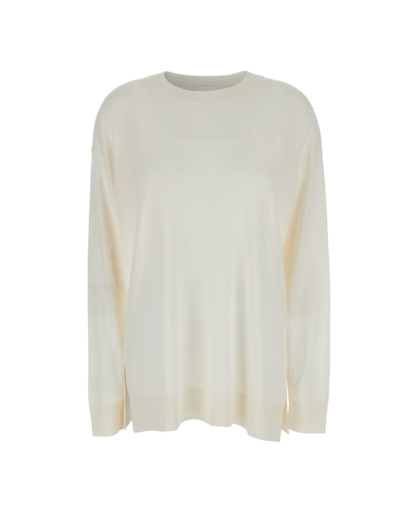 Parosh White Long-sleeved Crewneck Sweater In Wool And Silk Blend Woman - White