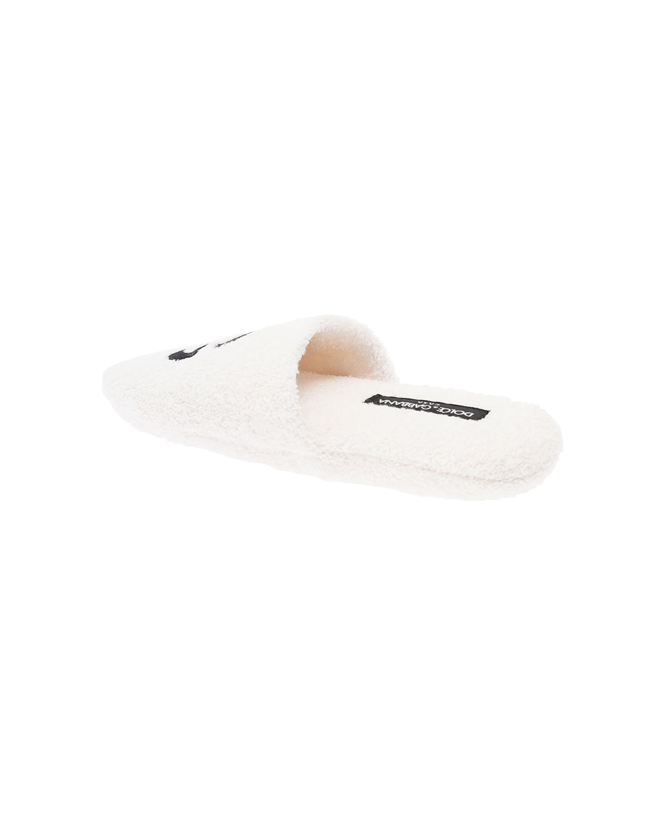 Dolce & Gabbana Embroidered Terry Cotton Slippers - White