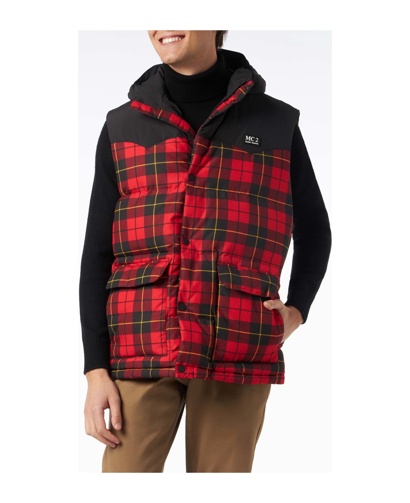 MC2 Saint Barth Man Tartan Down Vest - RED