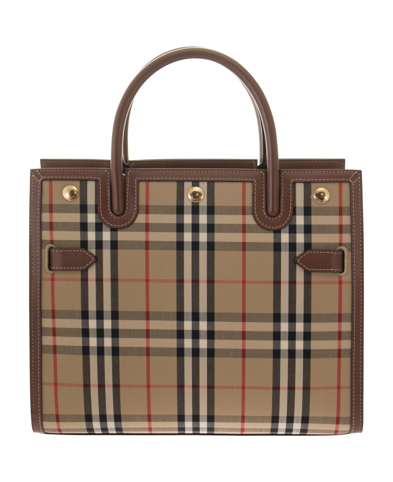 Burberry Small Title Bag With Vintage Check Pattern And Double Handles - Archive beige