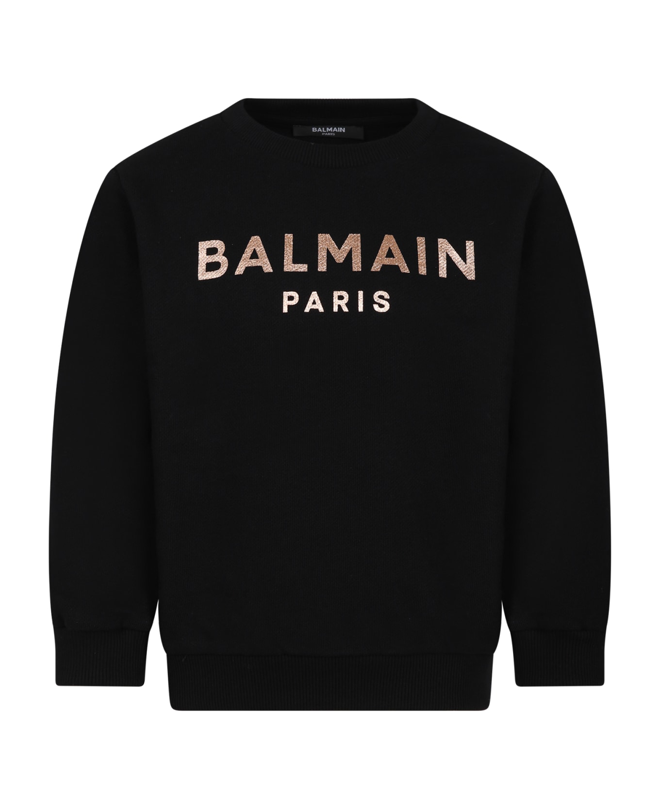 Balmain Black Sweatshirt With Iconic Metallic Logo For Girl - Black ニットウェア＆スウェットシャツ