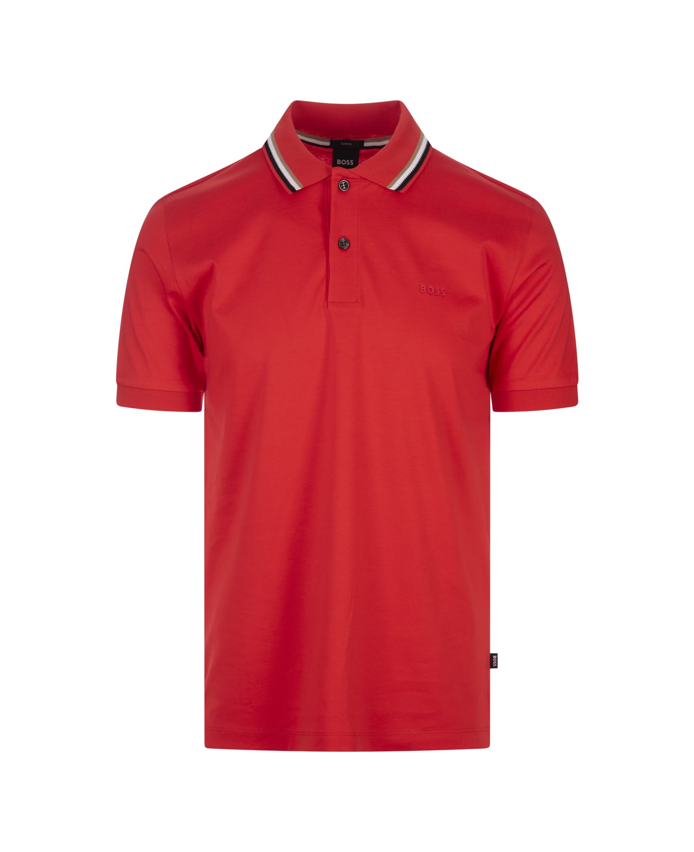 Hugo Boss Red Slim Fit Polo Shirt With Striped Collar - Red
