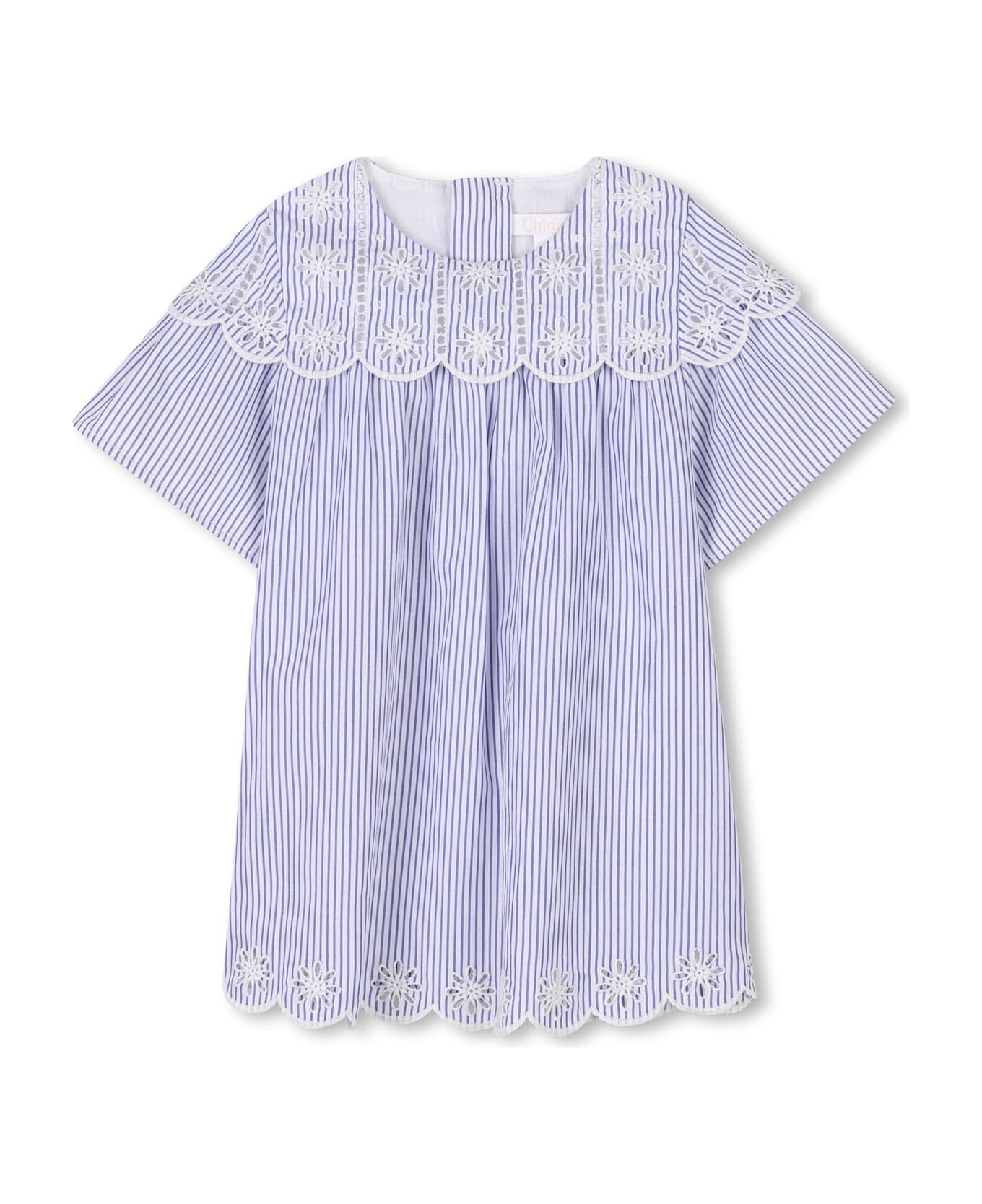 Chloé Abito A Righe Con Ricamo A Fiori - White