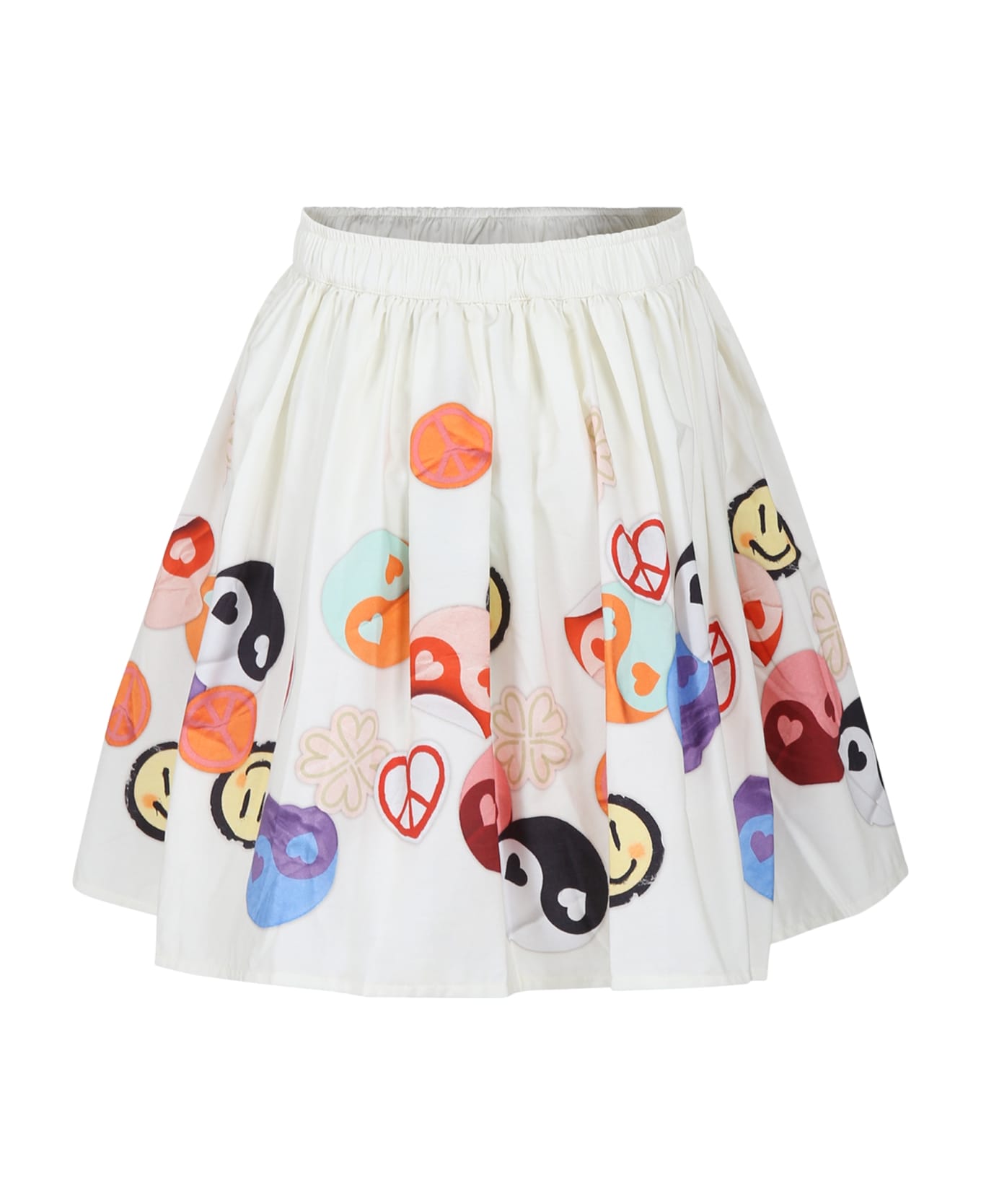 Molo White Skirt For Girl With Smiley Print - White