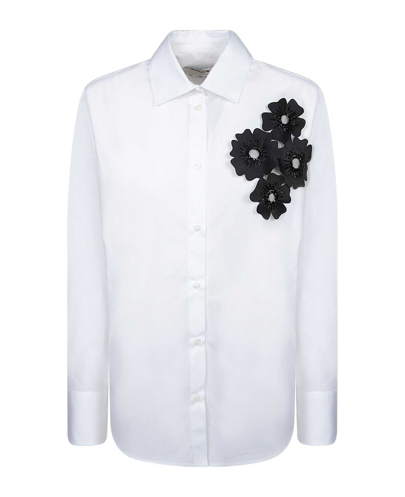 MSGM White Shirt With Black Floral Appliquã©s - White