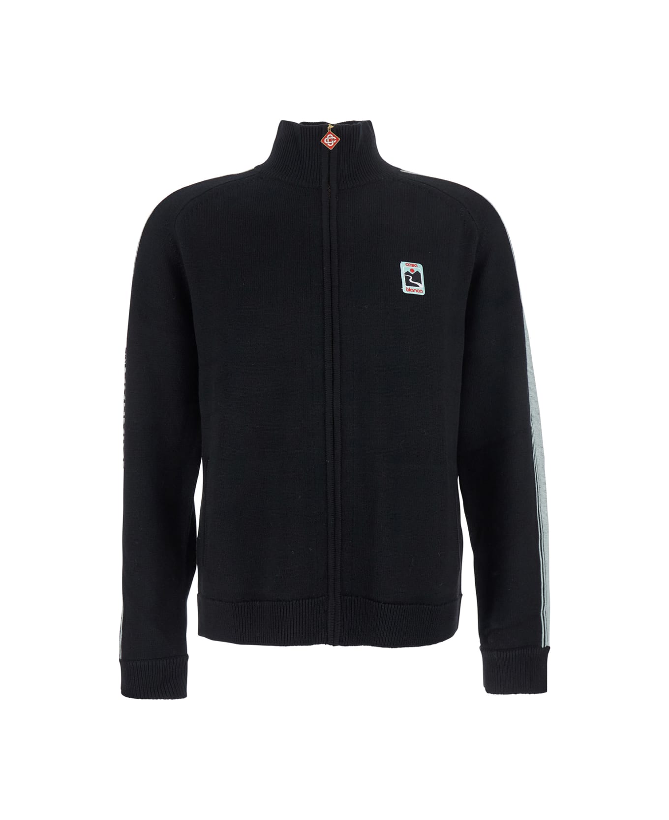 Casablanca Black High Neck Sweatshirt With Logo Patch On The Front In Wool Man - Black