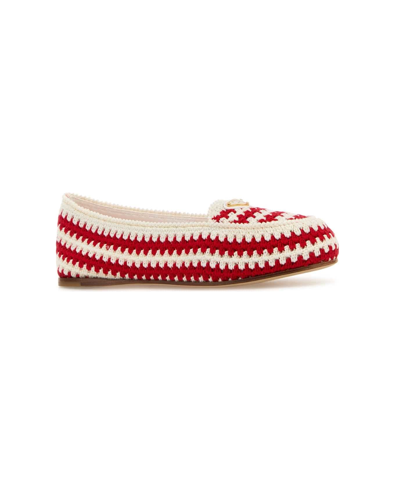 Prada Embroidered Crochet Loafers - ROSSO