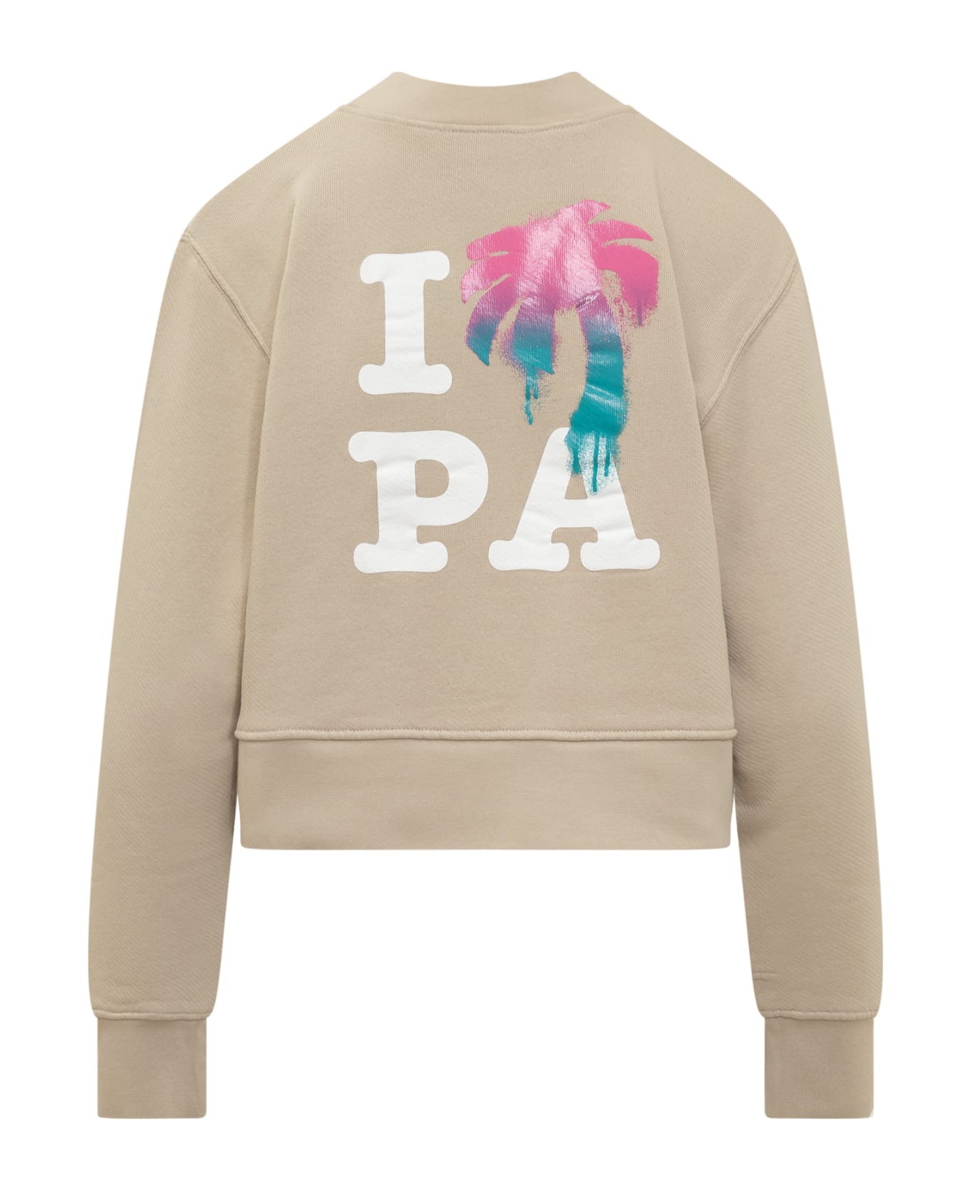 Palm Angels Back I Love Pa Fitted Crewneck - Beige/multi