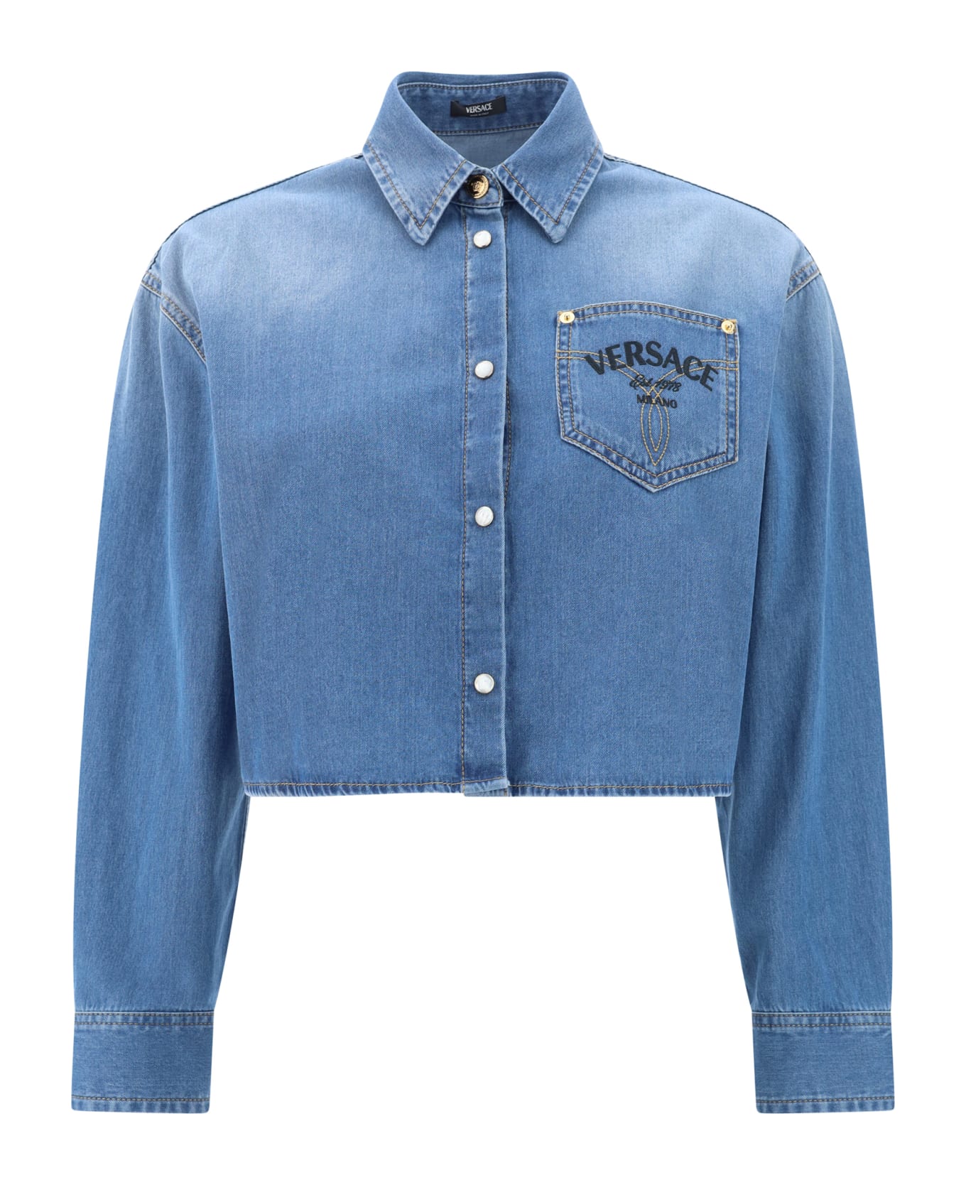 Versace Button-up Cropped Denim Shirt - Medium Blue シャツ