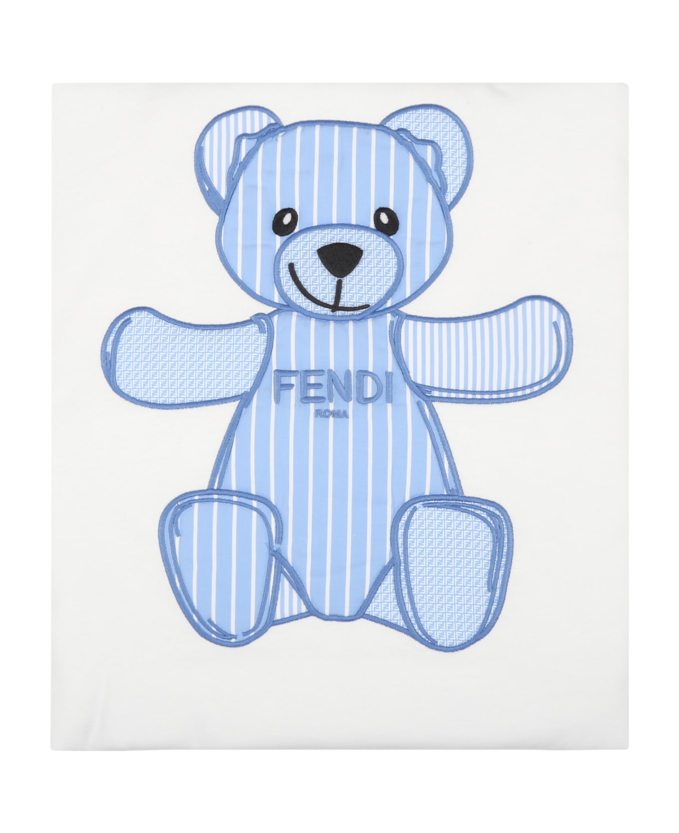Fendi White Blanket For Baby Boy With Bear - White