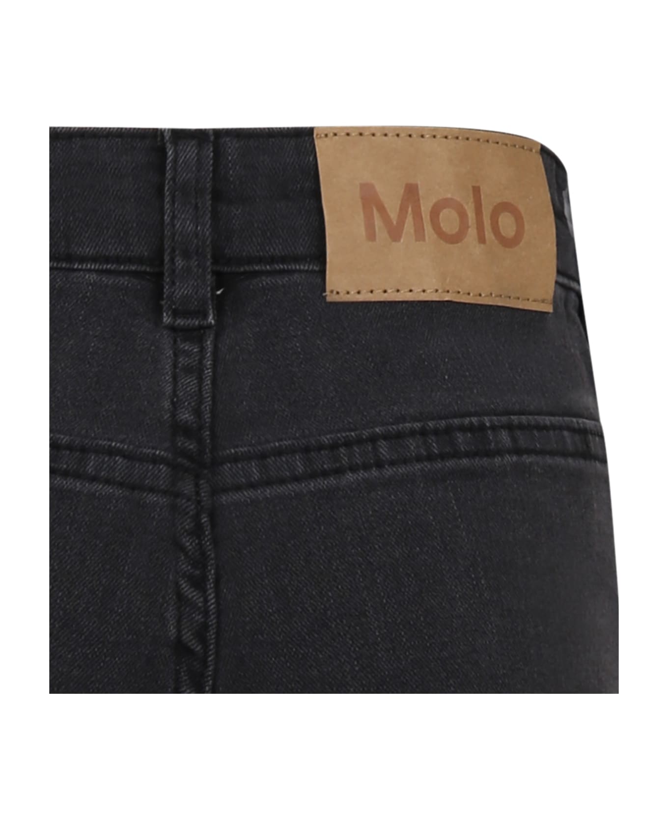 Molo Black Jeans For Girl With Logo - Black ボトムス