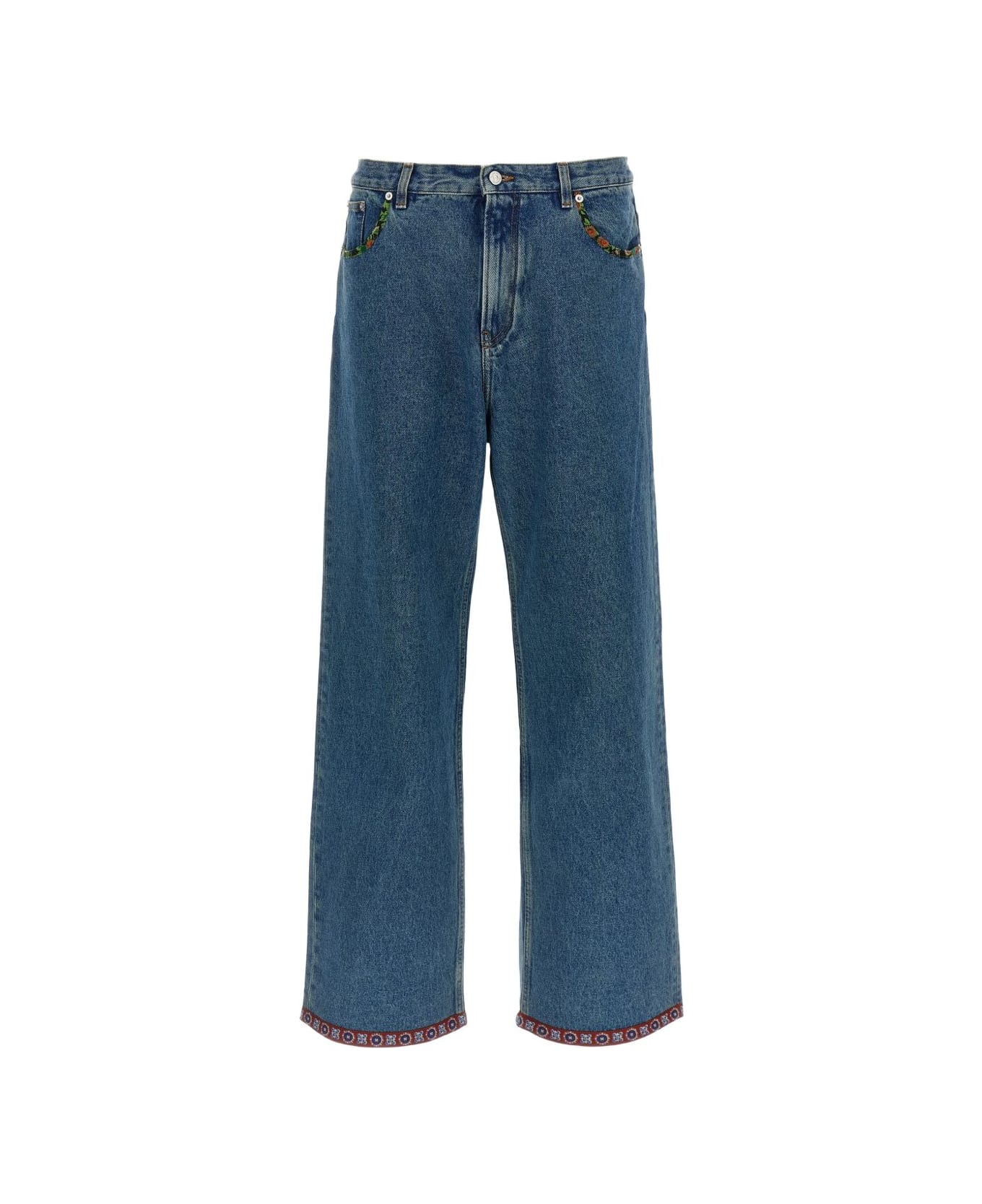 Valentino Embroidered Denim Jeans - Blue