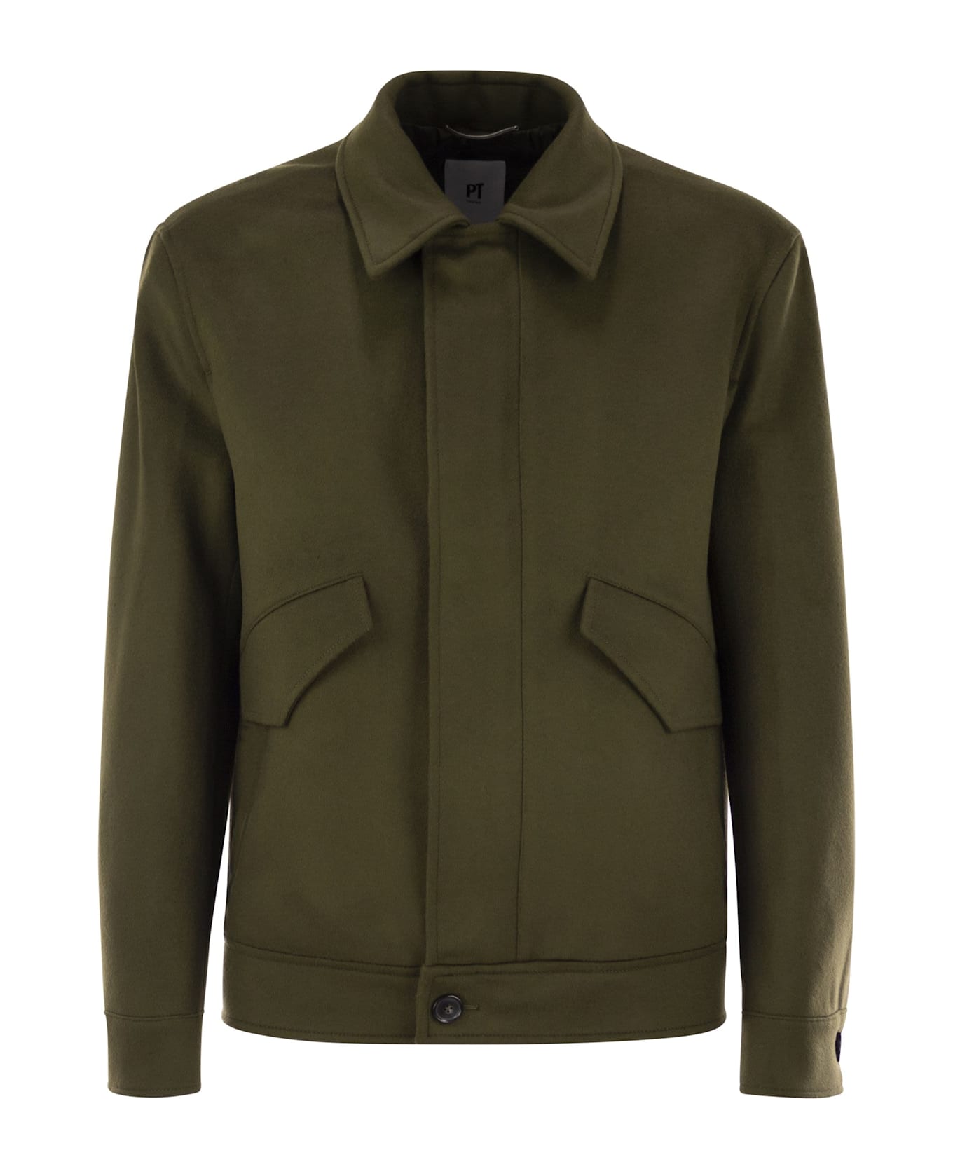 PT Torino Wool And Cashmere Drap Trucker Jacket - Military Green