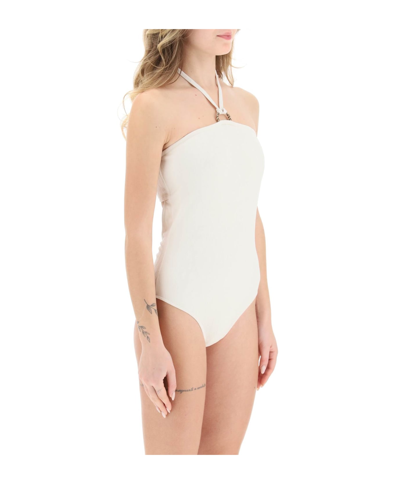 Agnona Chain Logo One-piece Swimsuit - LATTE (White)