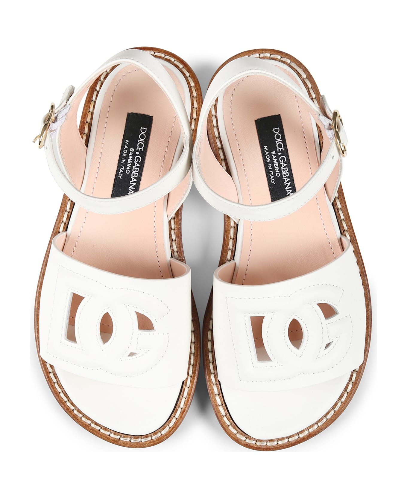 Dolce 
Gabbana White Sandals For Girl With Dg Logo - White