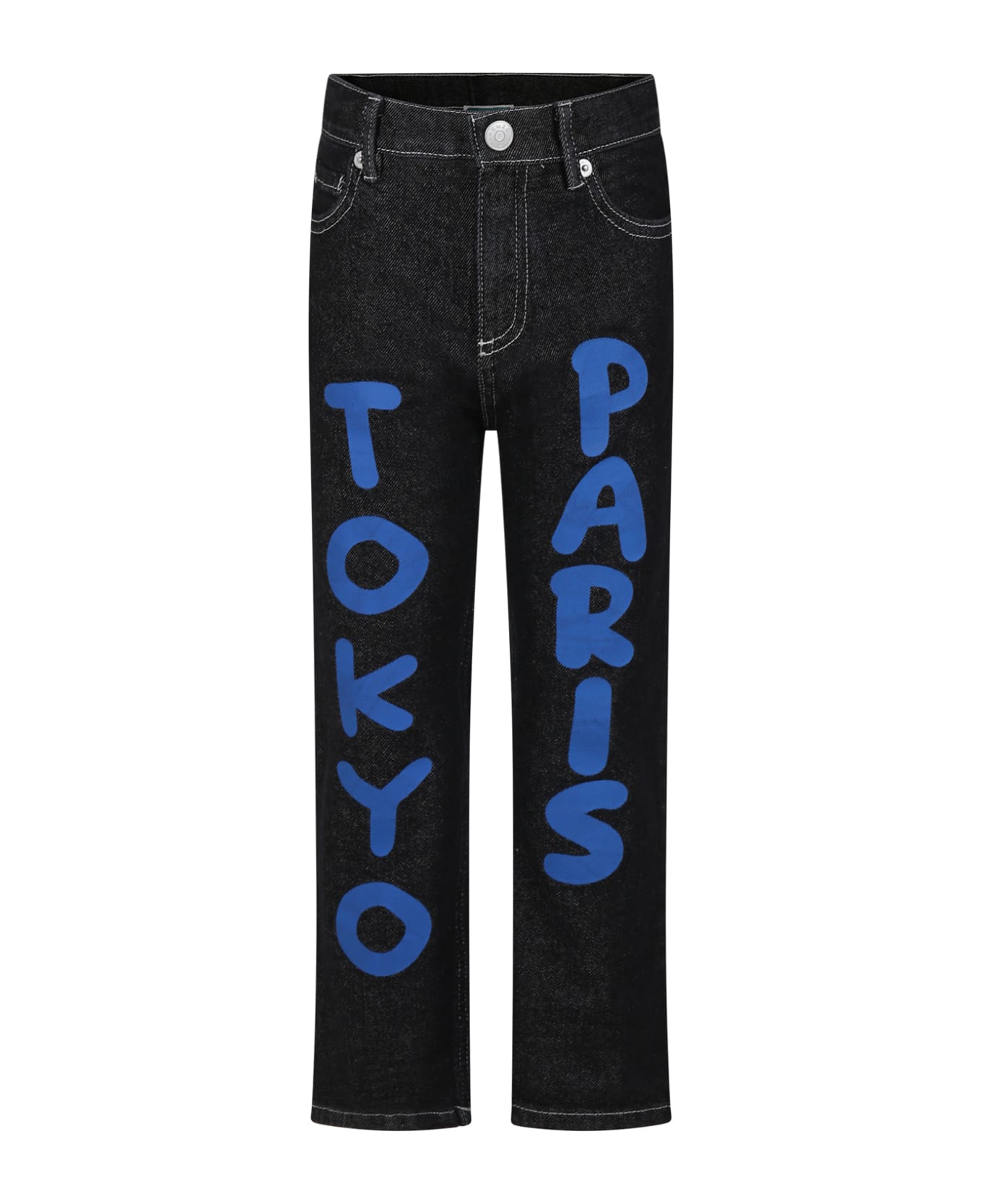 Kenzo Kids Black Jeans For Child With Logo Print - Black ボトムス