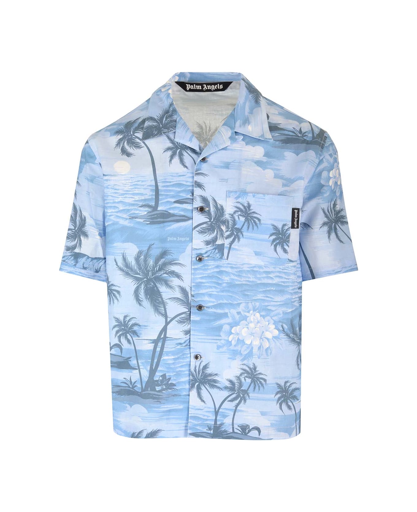 Palm Angels Sunset Print Bowling Shirt - Indigo blu