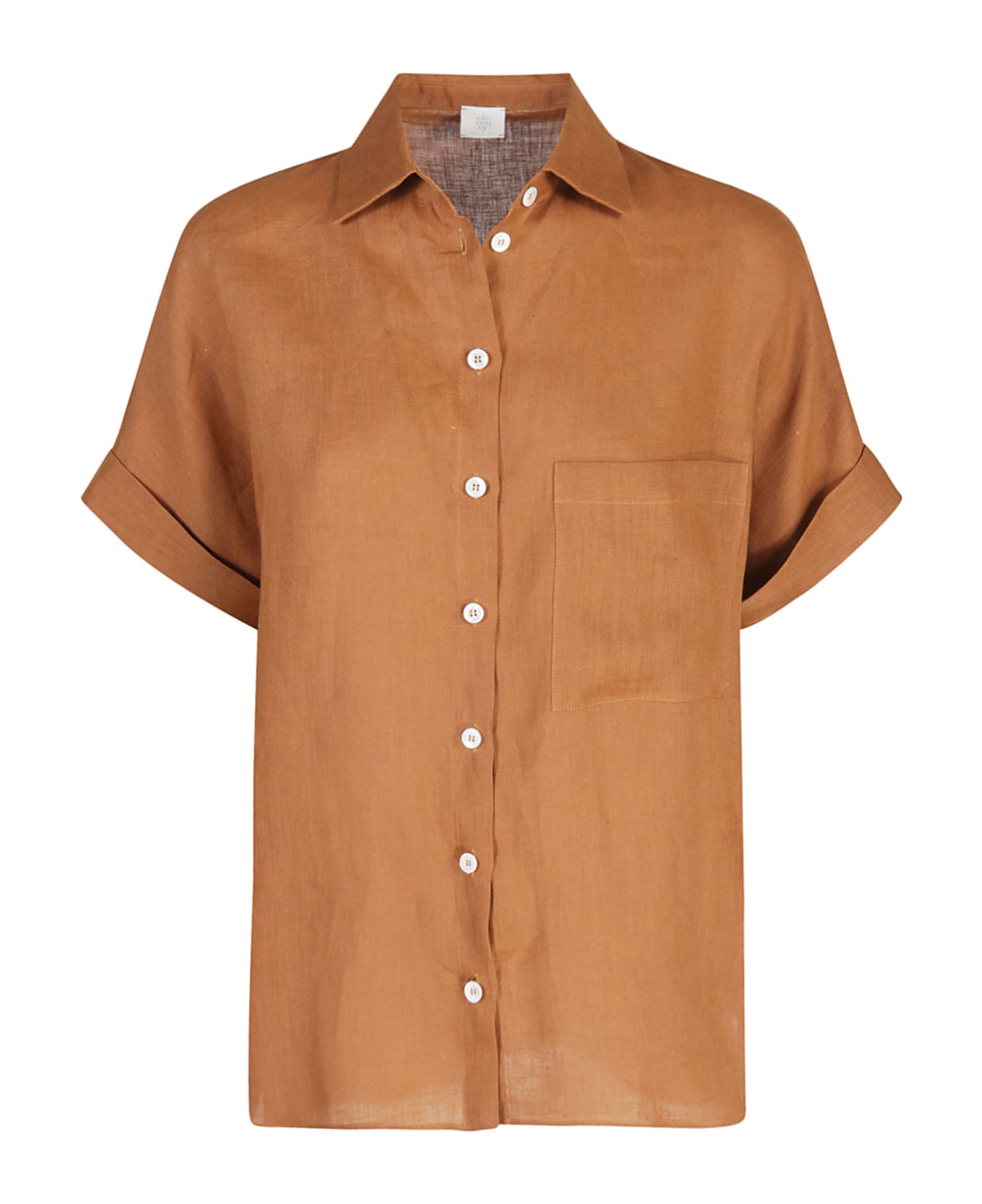 Eleventy Terracotta Shirt With Half Sleeves In Linen - TERRACOTTA